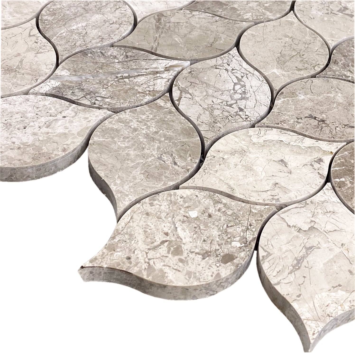 Silver Shadow Marble Leaf Design on 12" x 12" Mesh Mosaic Tile - Belair Collection