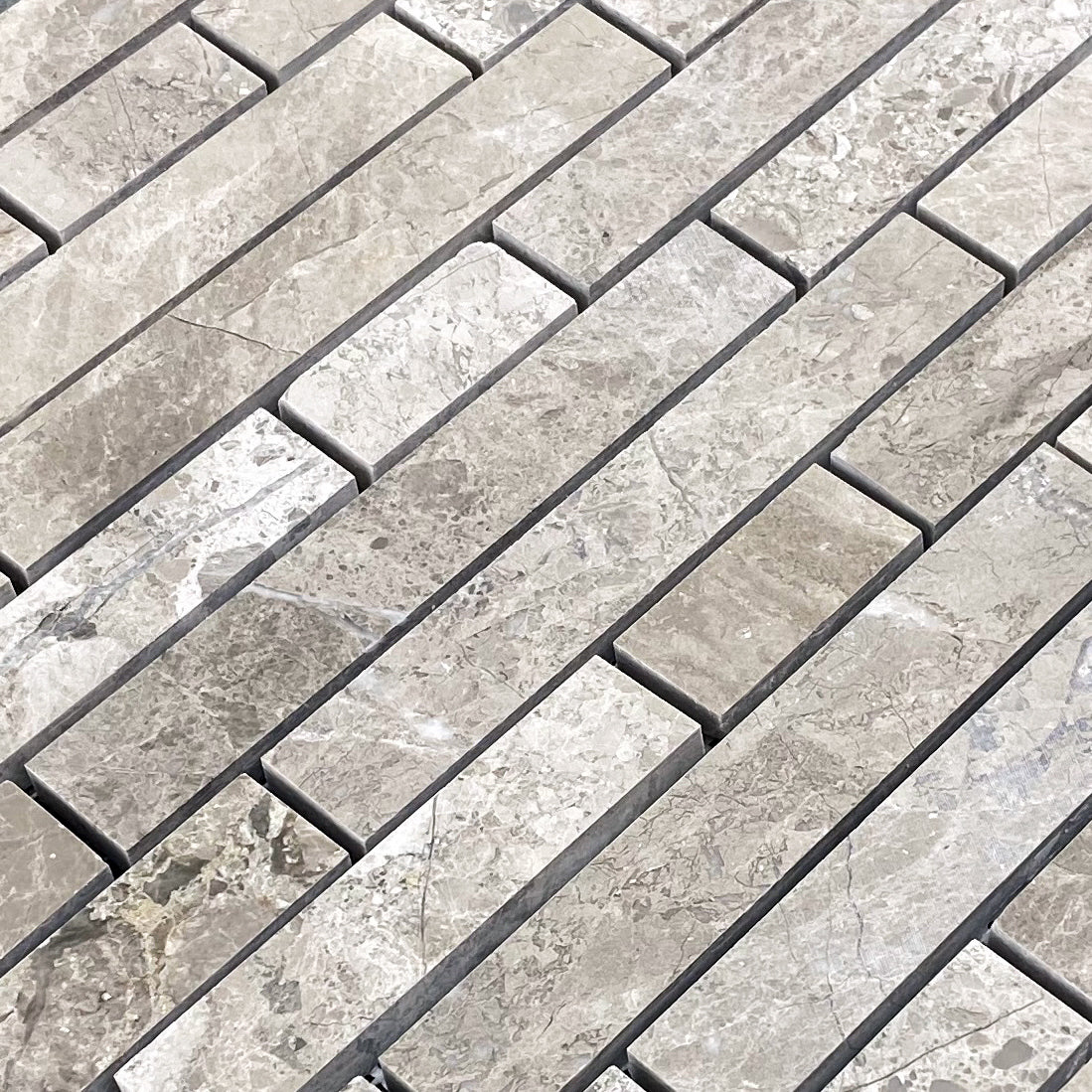Silver Shadow Marble Liner on 12" x 12" Mesh Mosaic Tile - Belair Collection