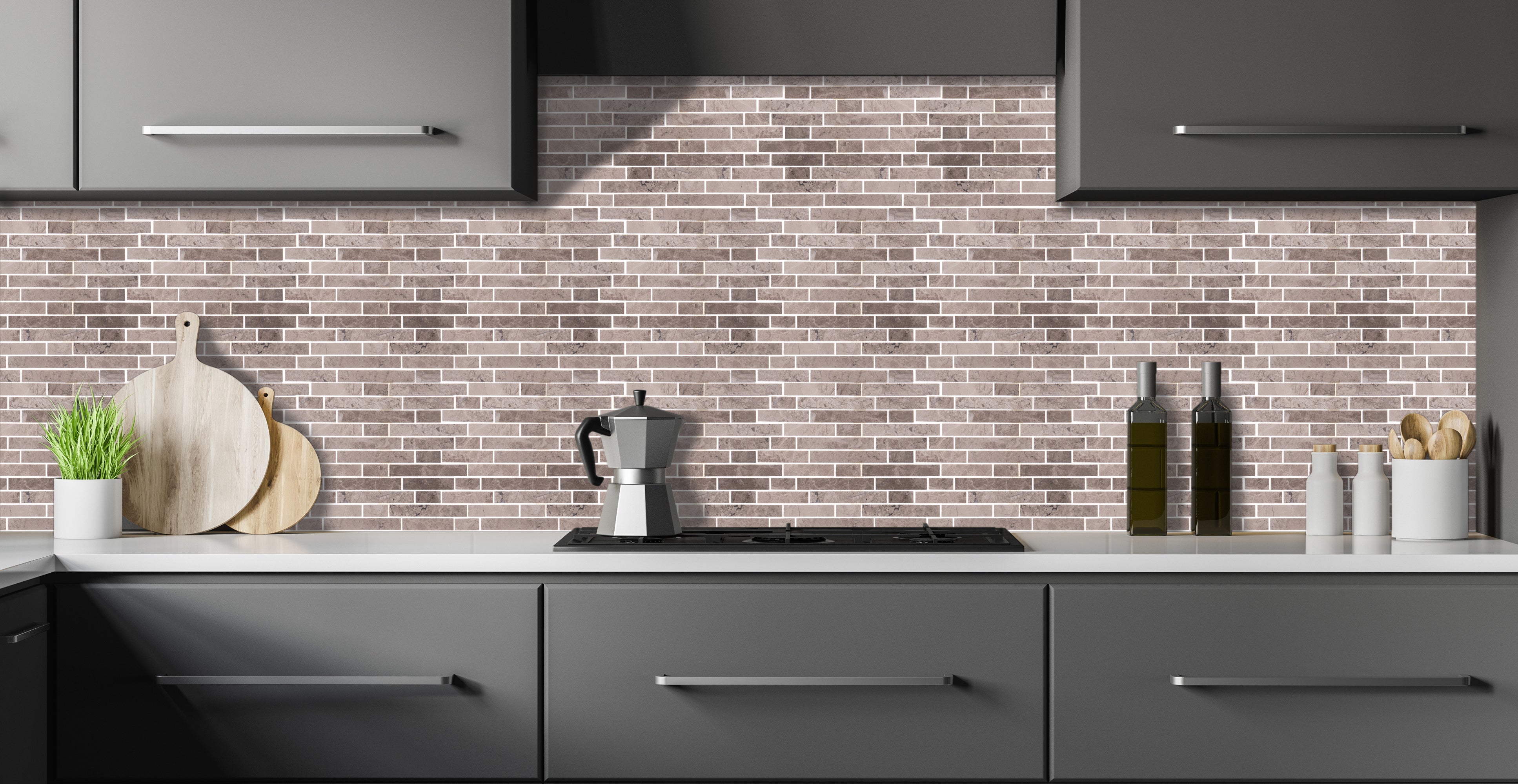 Silver Shadow Marble Liner on 12" x 12" Mesh Mosaic Tile - Belair Collection