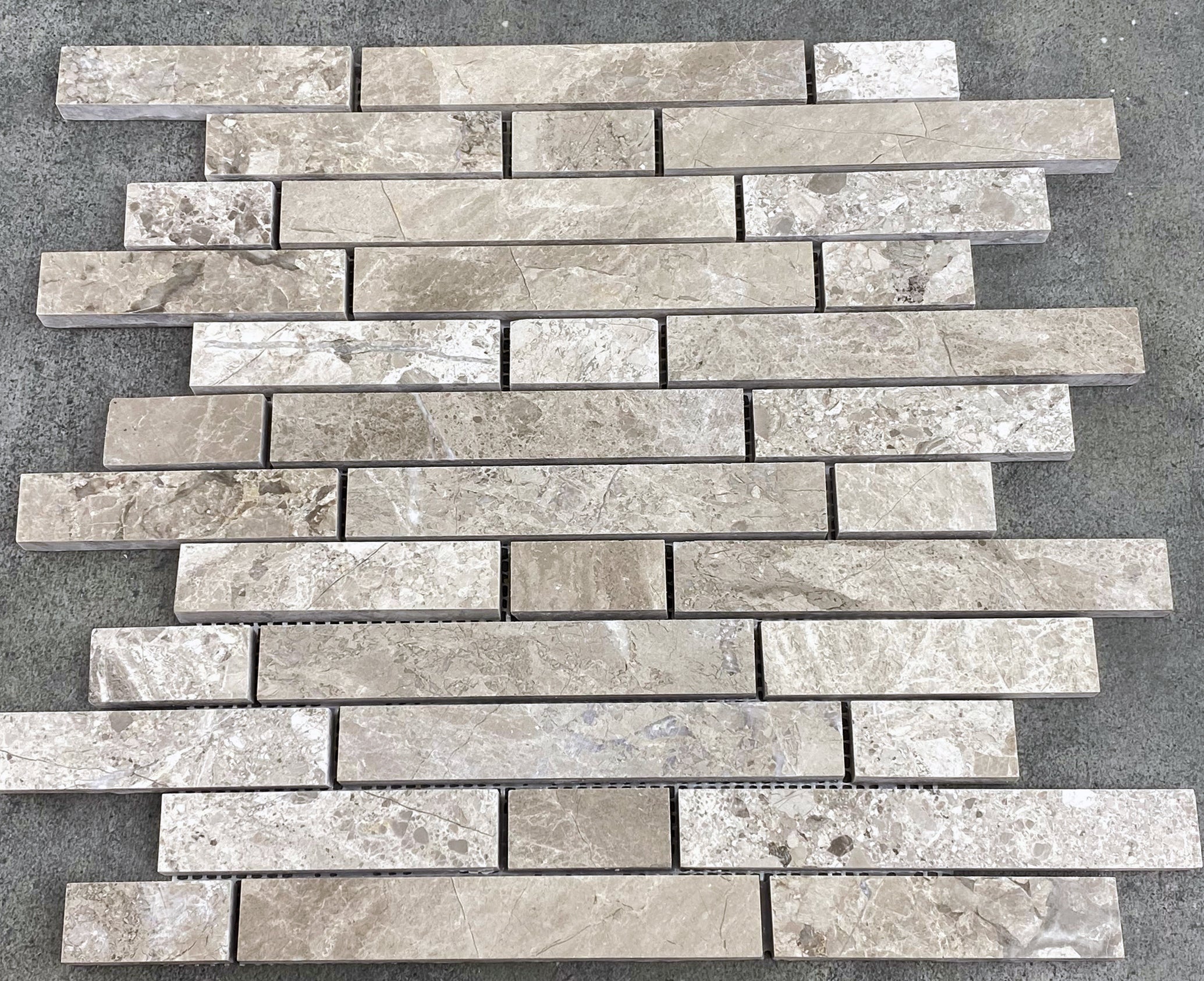 Silver Shadow Marble Liner on 12" x 12" Mesh Mosaic Tile - Belair Collection