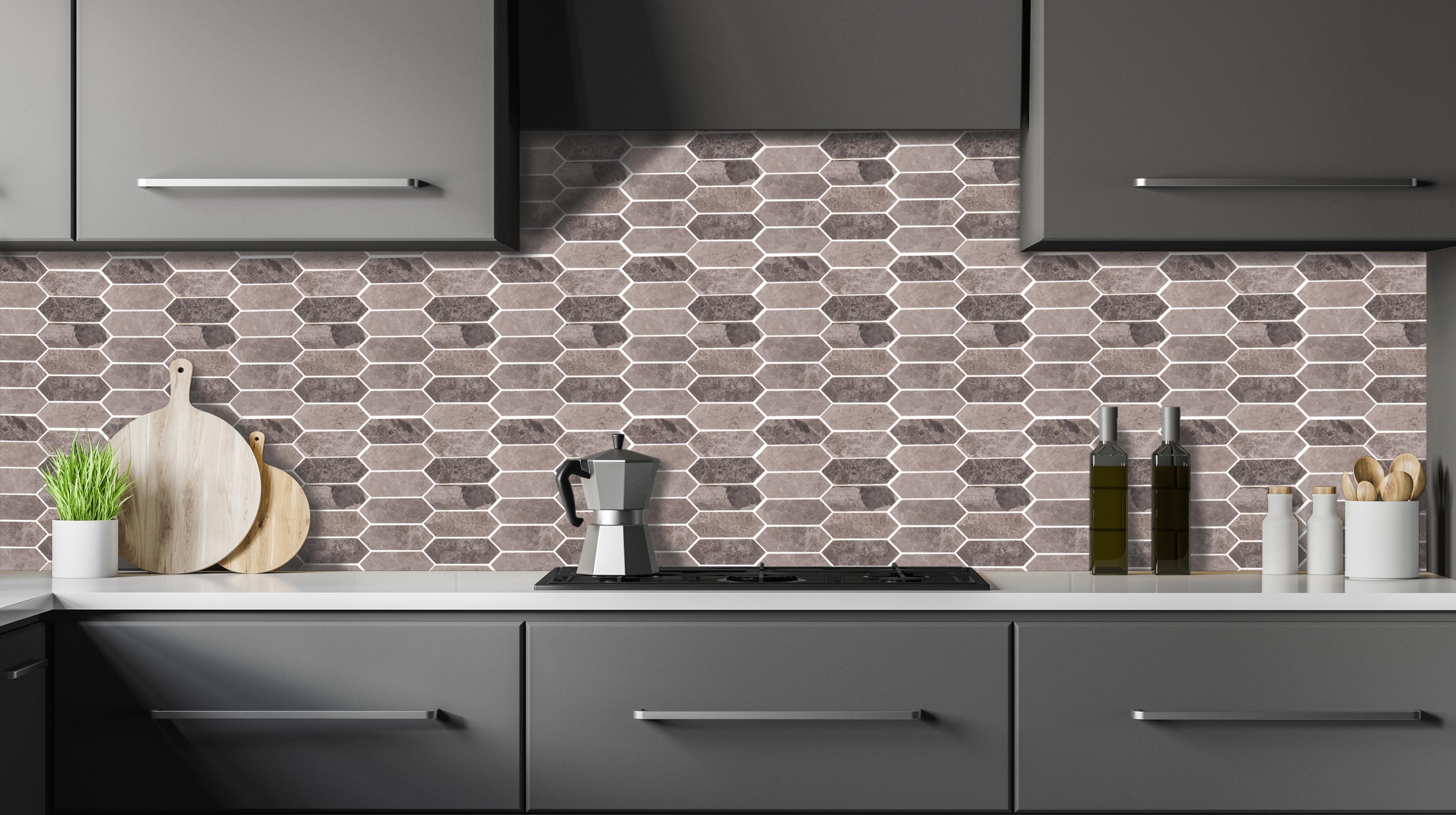 Silver Shadow Marble Strada Design on 12" x 12" Mesh Mosaic Tile - Belair Collection