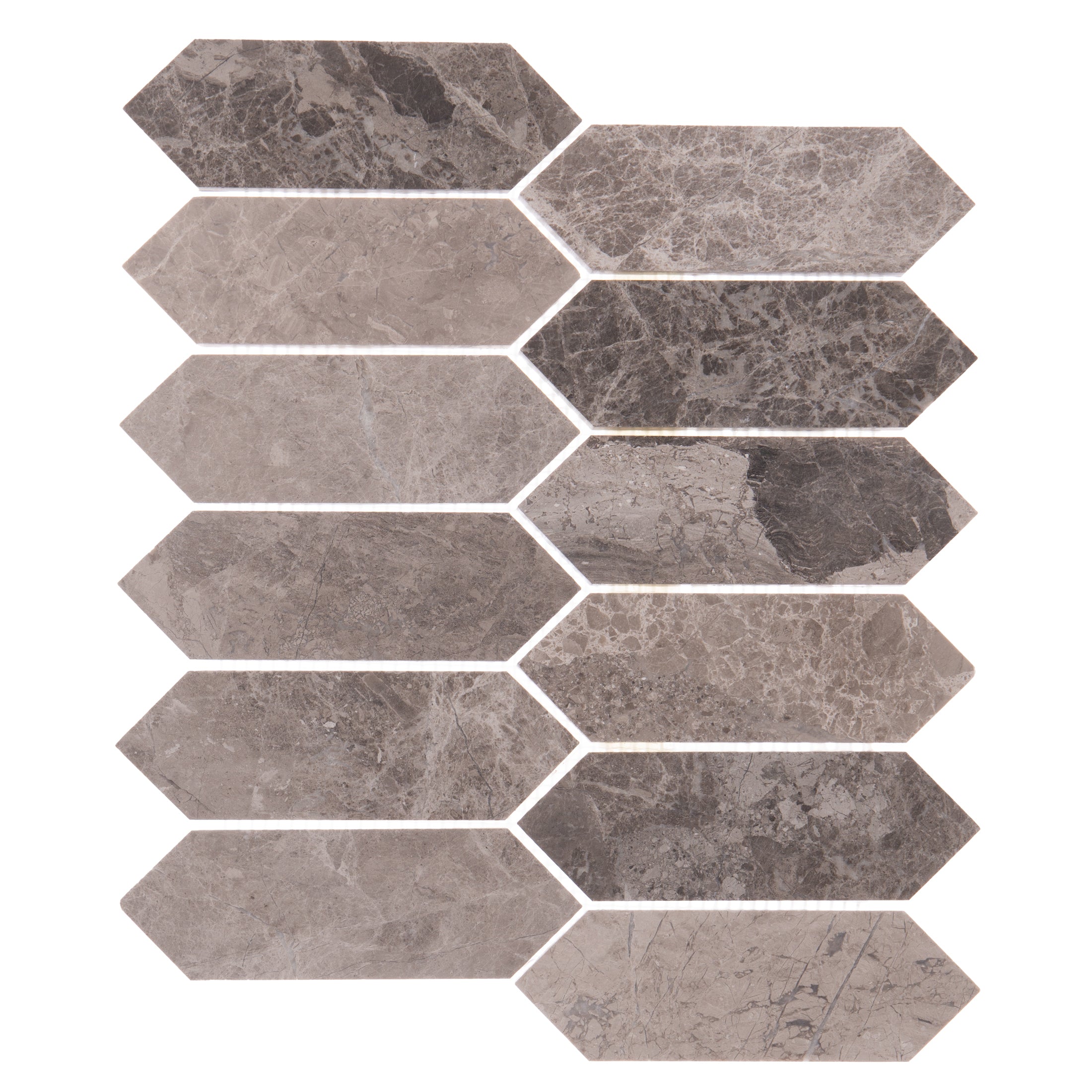 Silver Shadow Marble Strada Design on 12" x 12" Mesh Mosaic Tile - Belair Collection