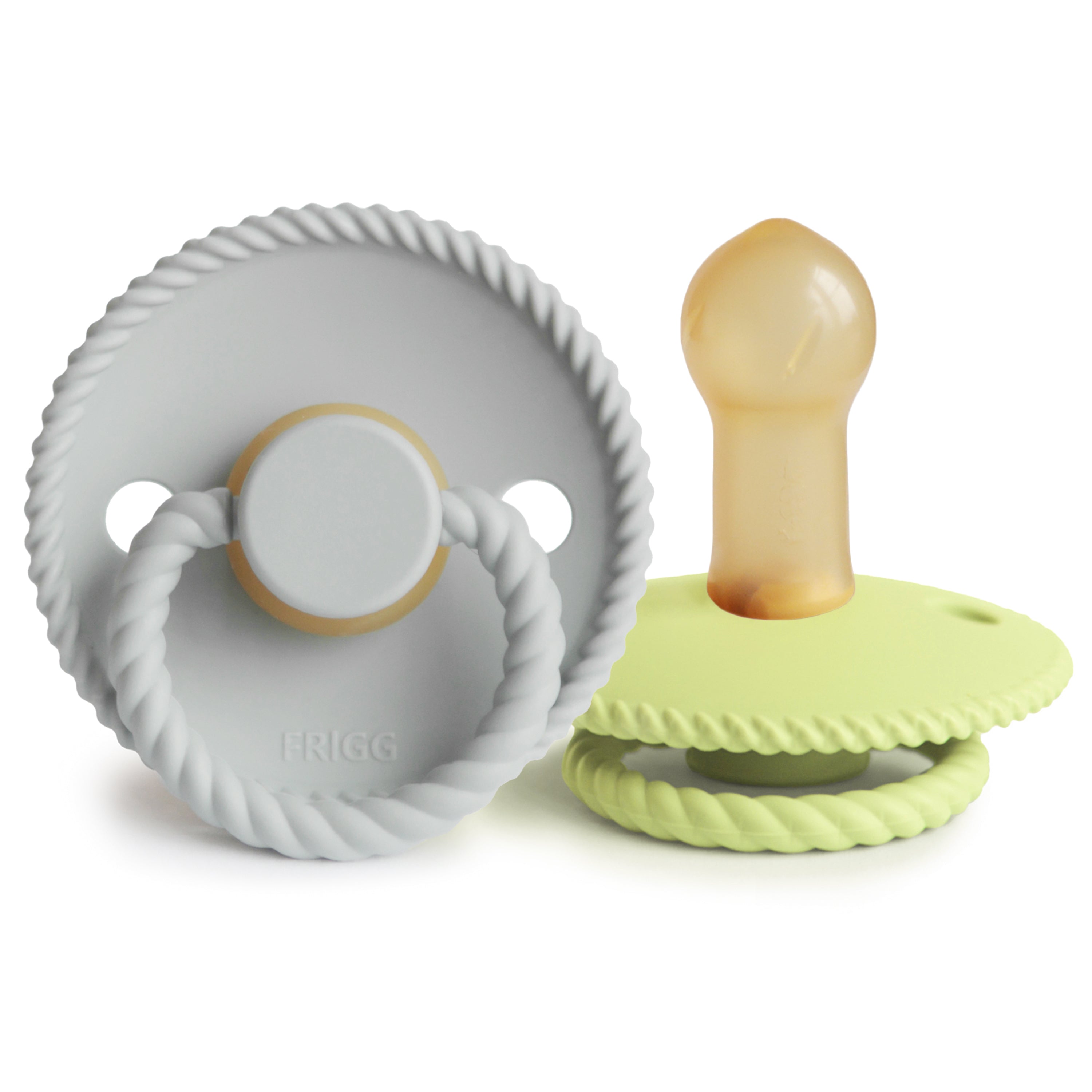 FRIGG Rope Natural Rubber Pacifier 2-Pack FRIGG PACIFIERS Mushie Silver Gray/Green Tea 6-18 months 