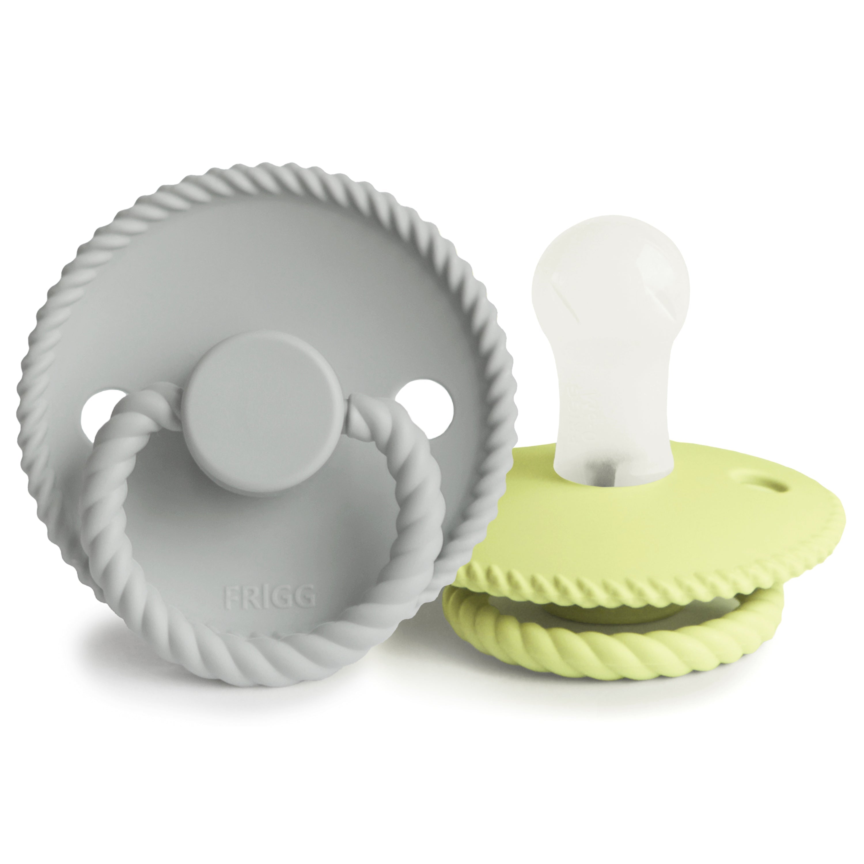 FRIGG Rope Silicone Pacifier 2-Pack FRIGG PACIFIERS Mushie Silver Gray/Green Tea 0-6 months 