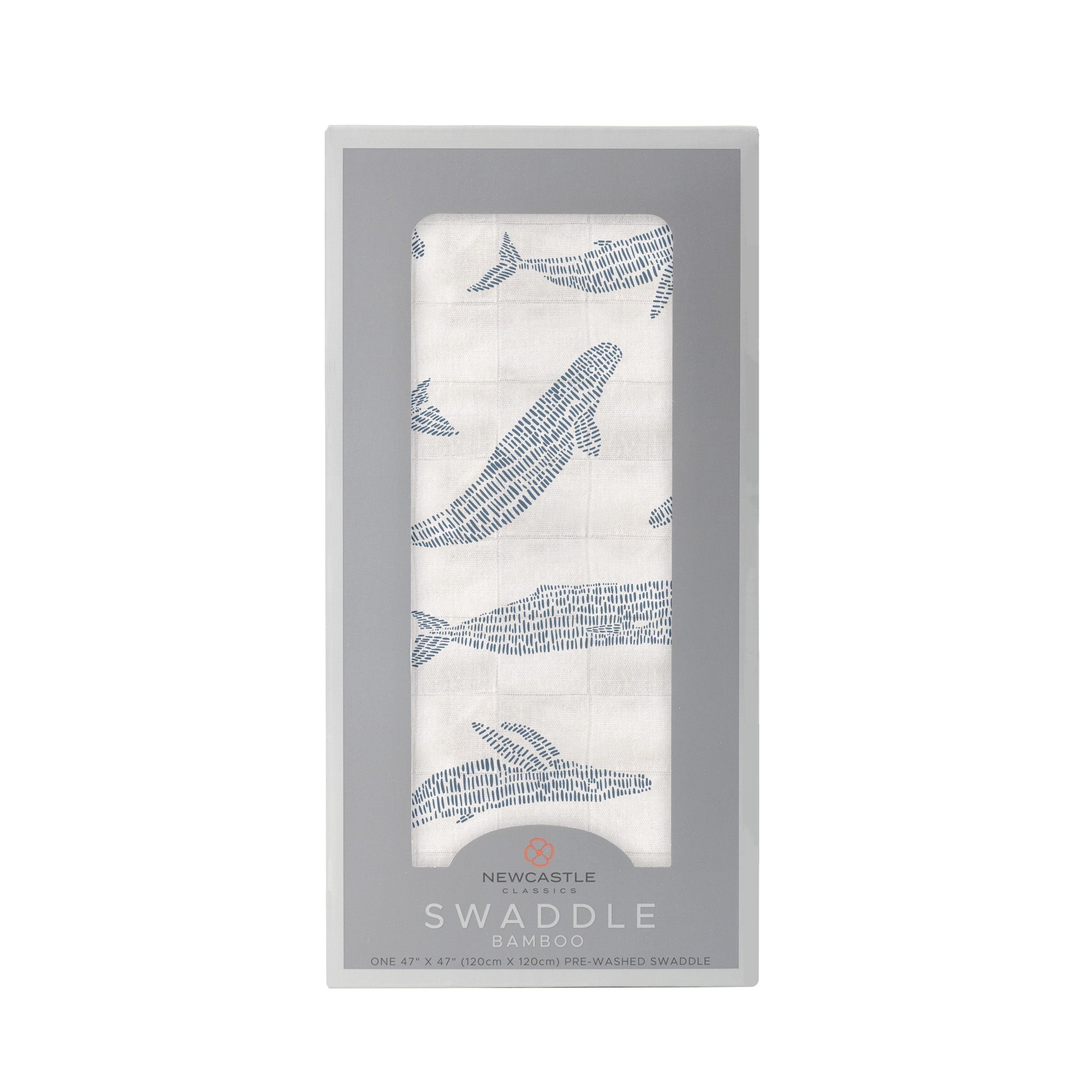 Blue Shadow Whales Bamboo Swaddle