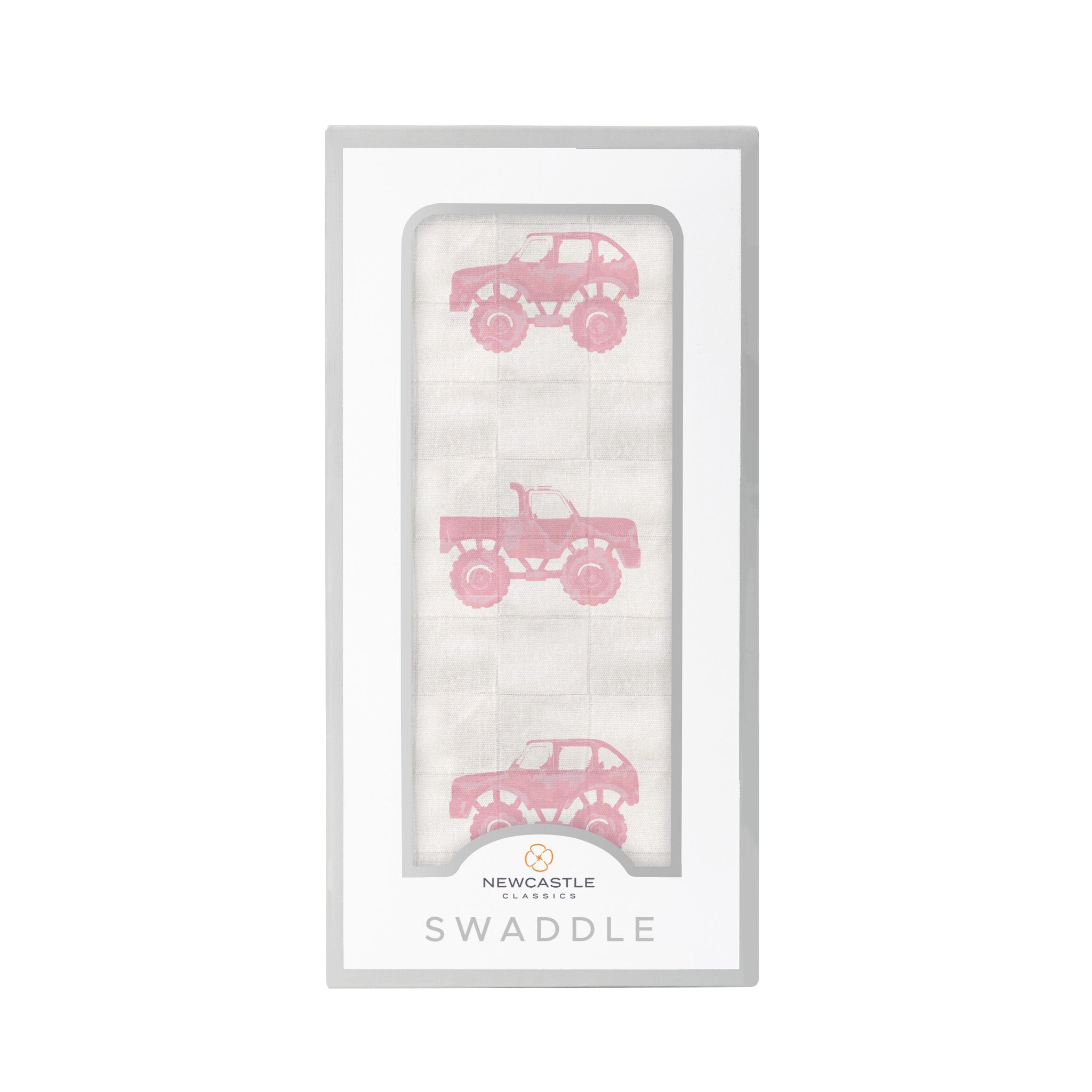 Pink Monster Trucks Bamboo Muslin Swaddle