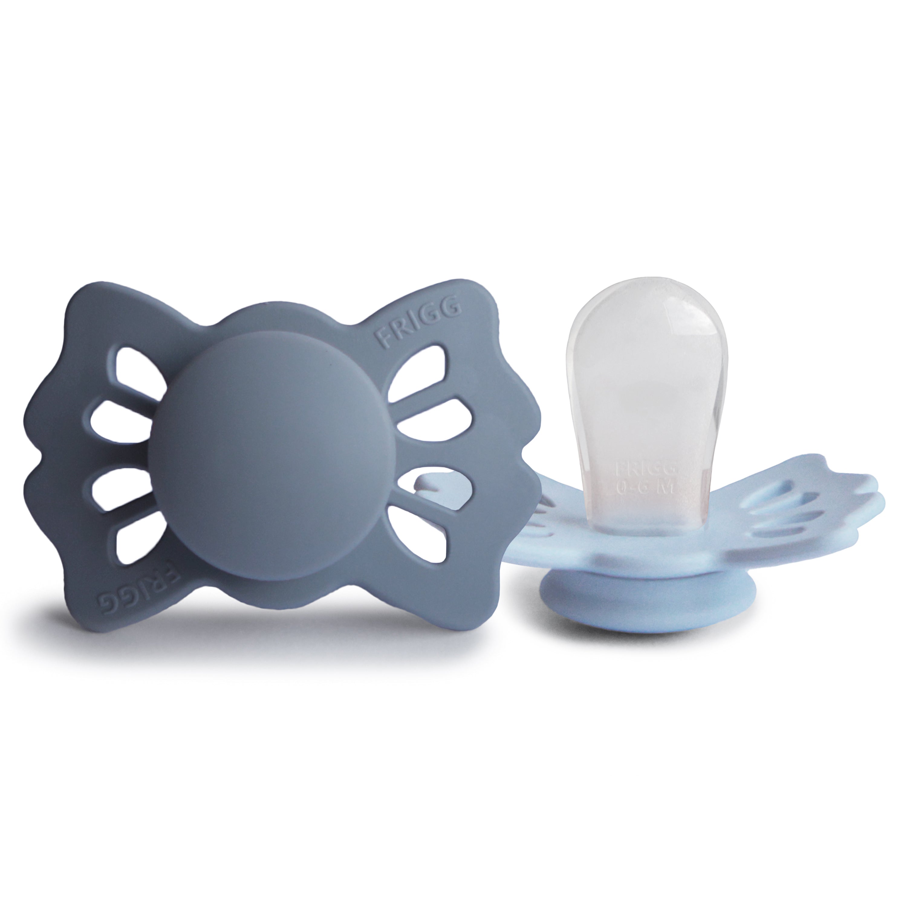 FRIGG Lucky Symmetrical Silicone Pacifier 2-Pack (0-6 Months) FRIGG PACIFIERS Mushie Slate/Powder Blue  