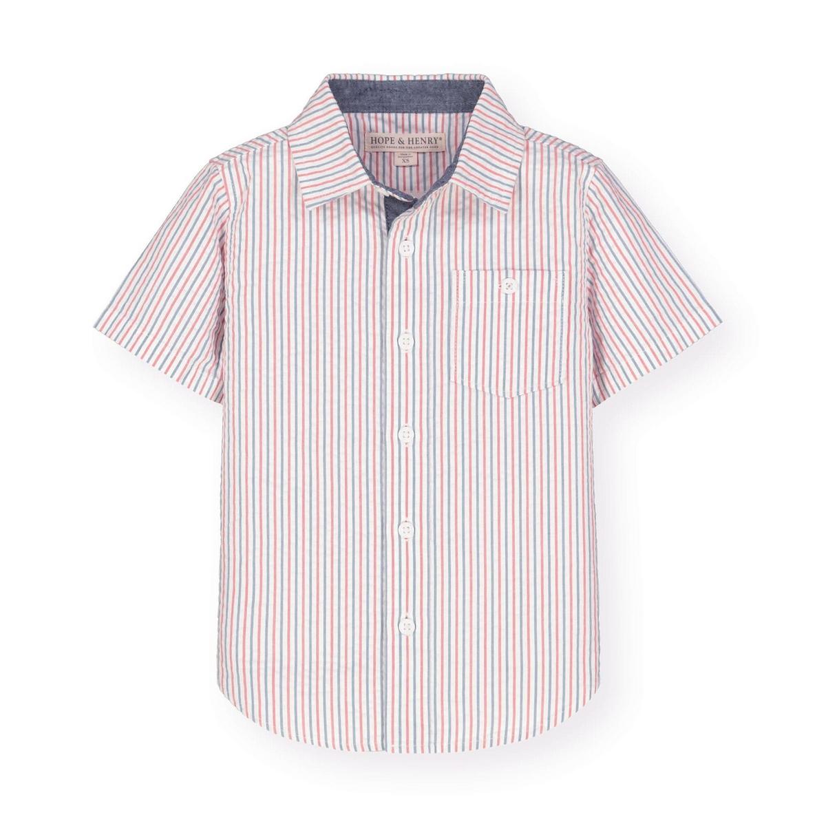 Seersucker Short Sleeve Button Down Shirt - Red and Blue Seersucker