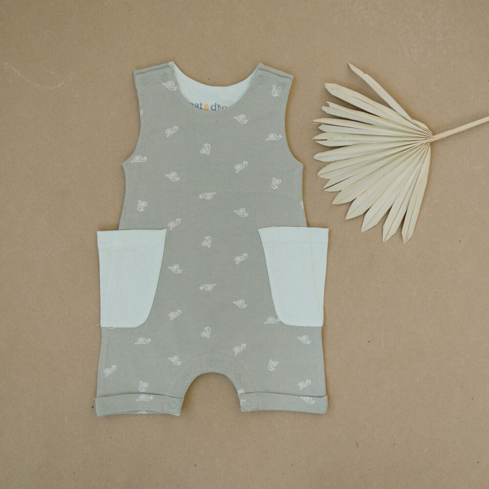 GOTS Certified Organic Cotton Sleeveless Romper - Freshwater Snail