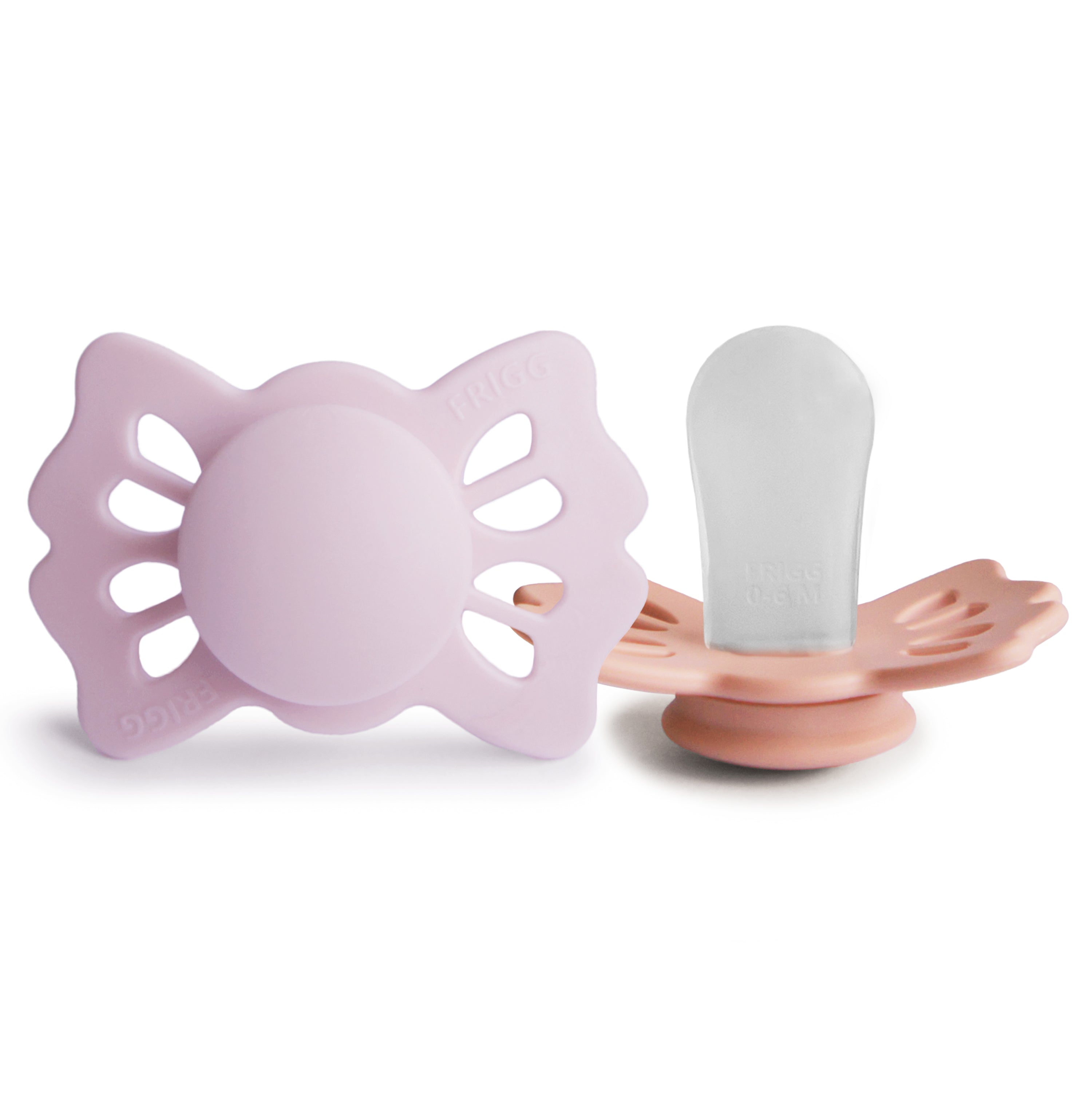 FRIGG Lucky Symmetrical Silicone Pacifier 2-Pack (0-6 Months) FRIGG PACIFIERS Mushie Soft Lilac/Pretty in Peach  