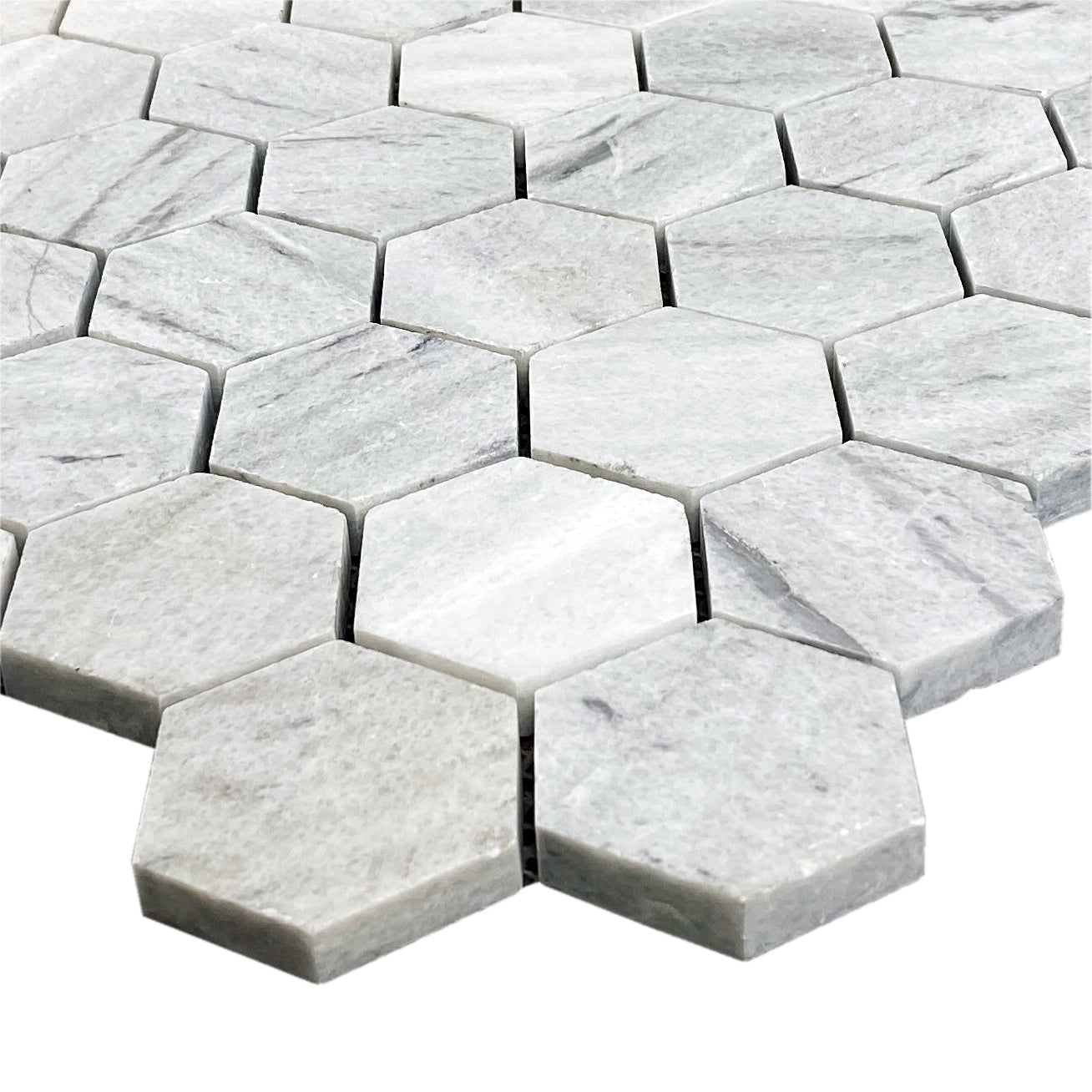 Solto White Marble 2" Hexagon on 12" x 12" Mesh Mosaic Tile - Belair Collection