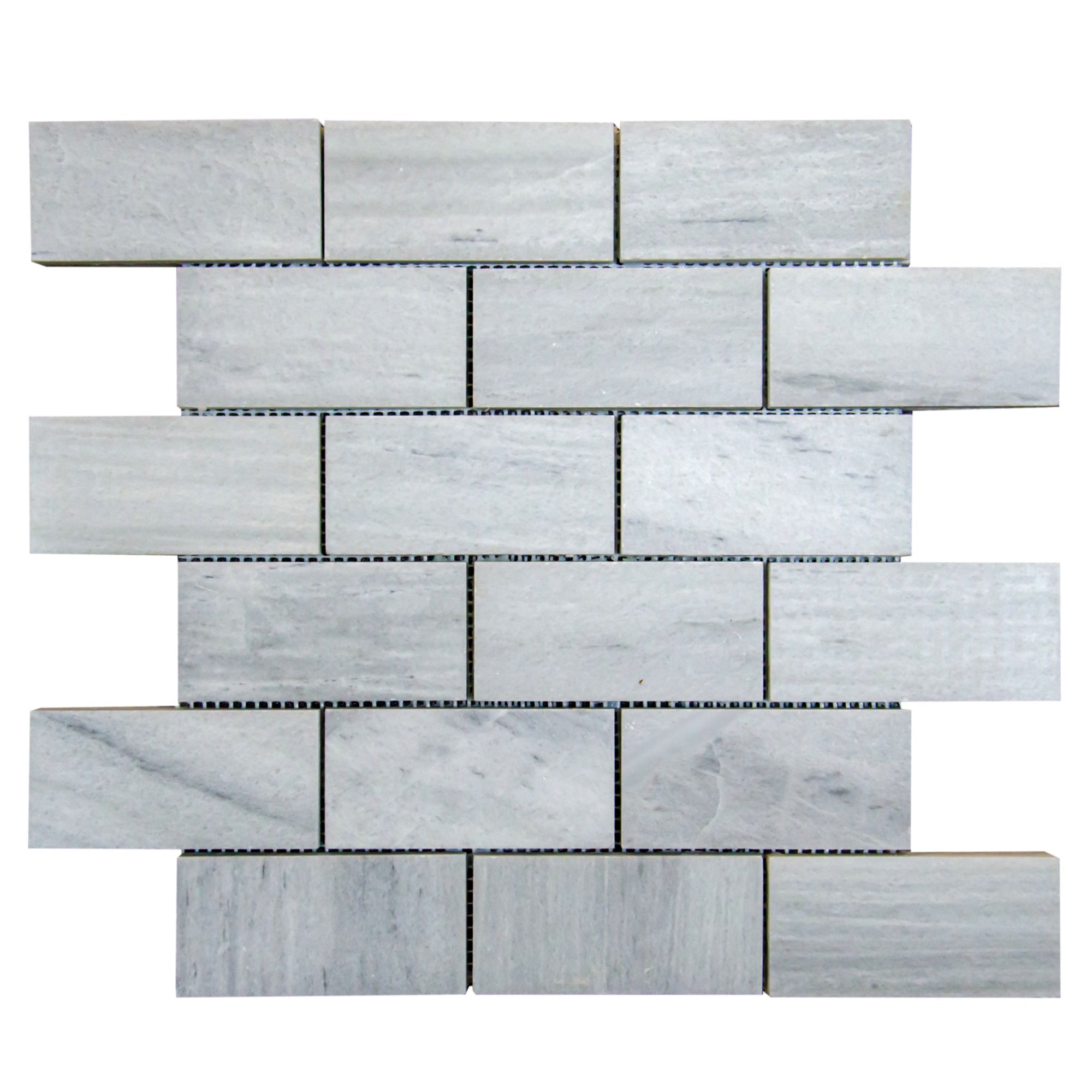 Solto White Marble 2"x4" Brick Honed on 12" x 12" Mesh Mosaic Tile - Belair Collection