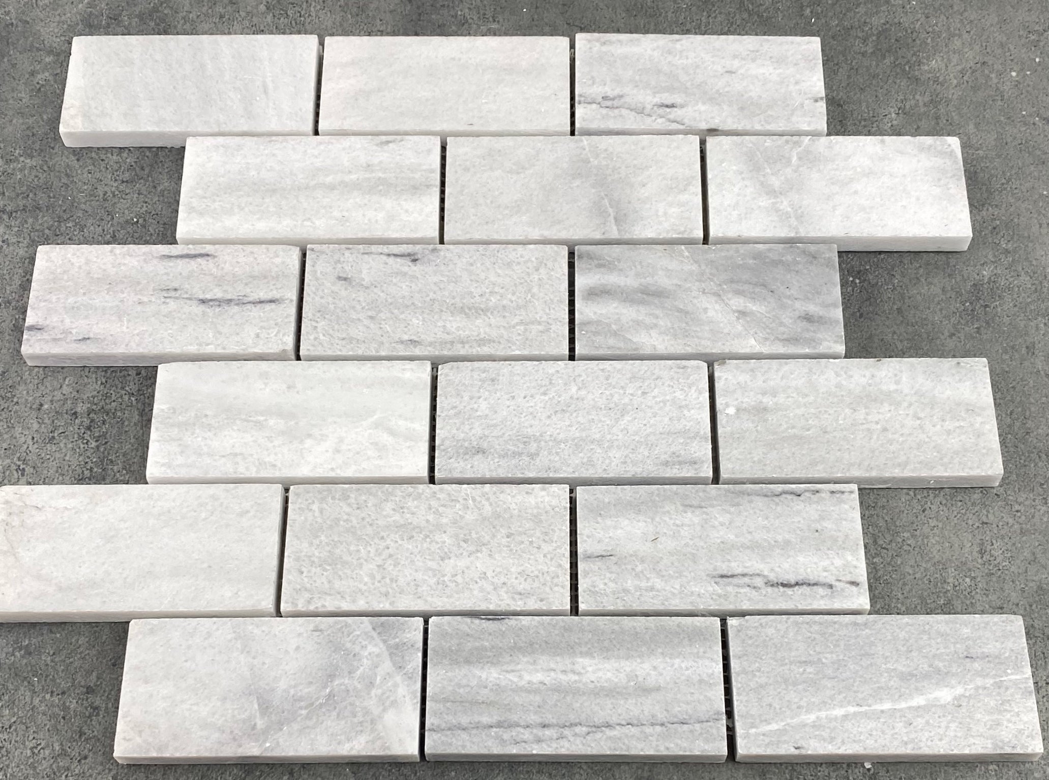 Solto White Marble 2"x4" Brick Honed on 12" x 12" Mesh Mosaic Tile - Belair Collection