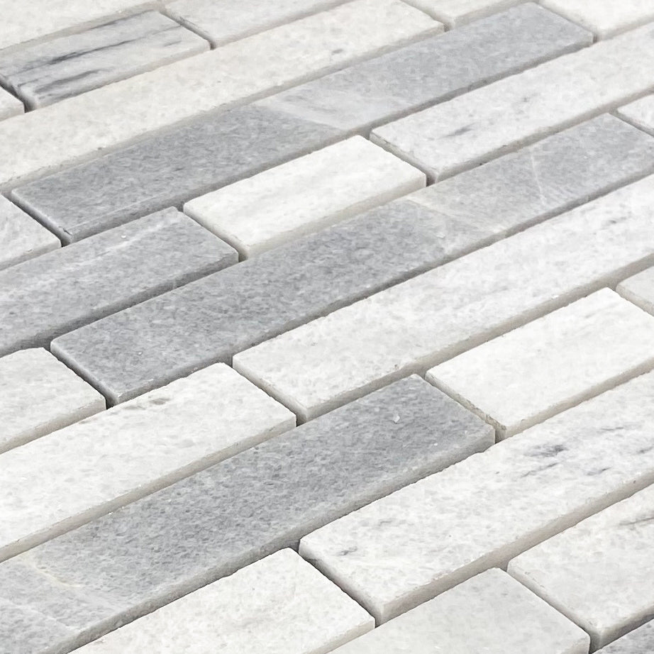 Solto White Marble Strip Liner on 12" x 12" Mesh Mosaic Tile - Belair Collection