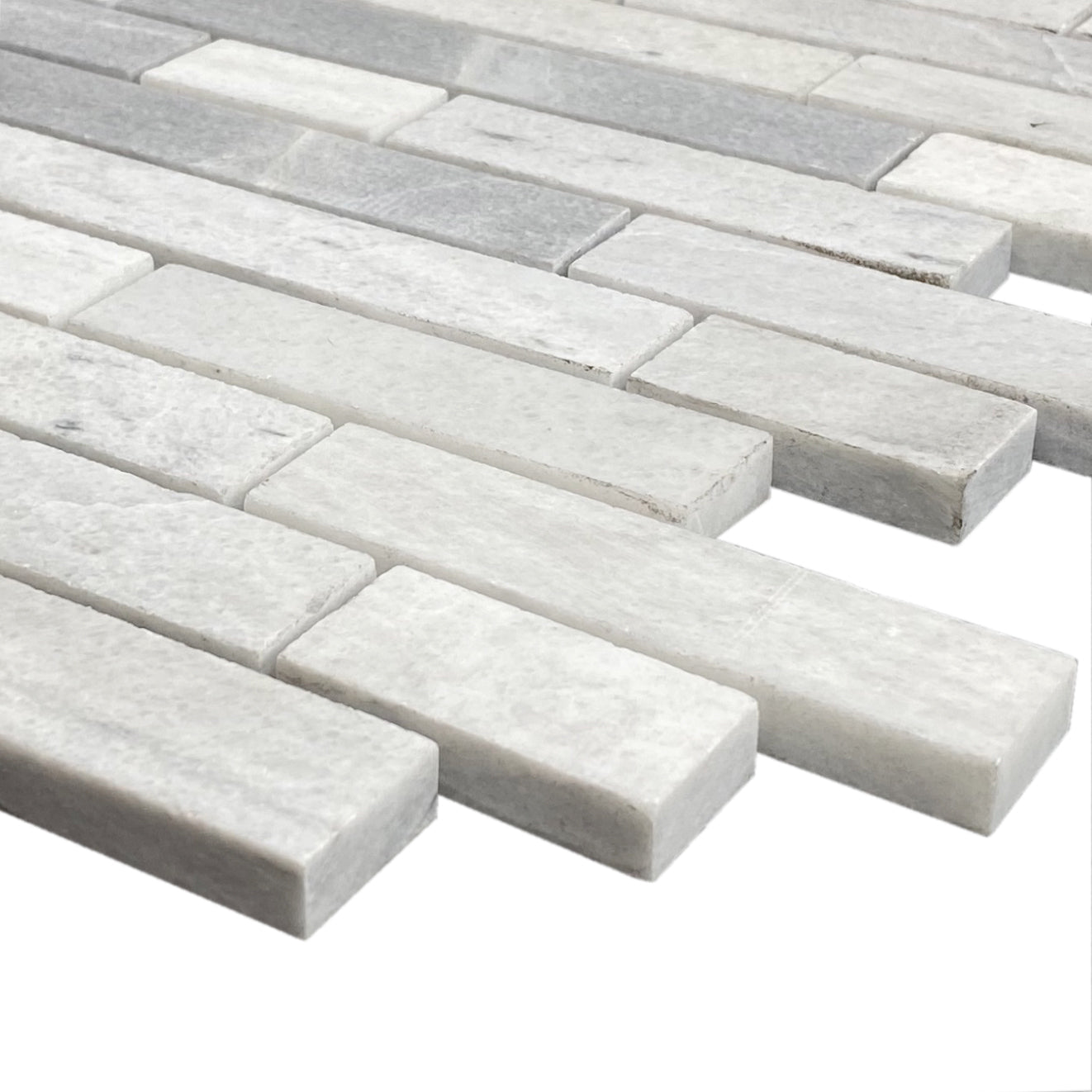 Solto White Marble Strip Liner on 12" x 12" Mesh Mosaic Tile - Belair Collection