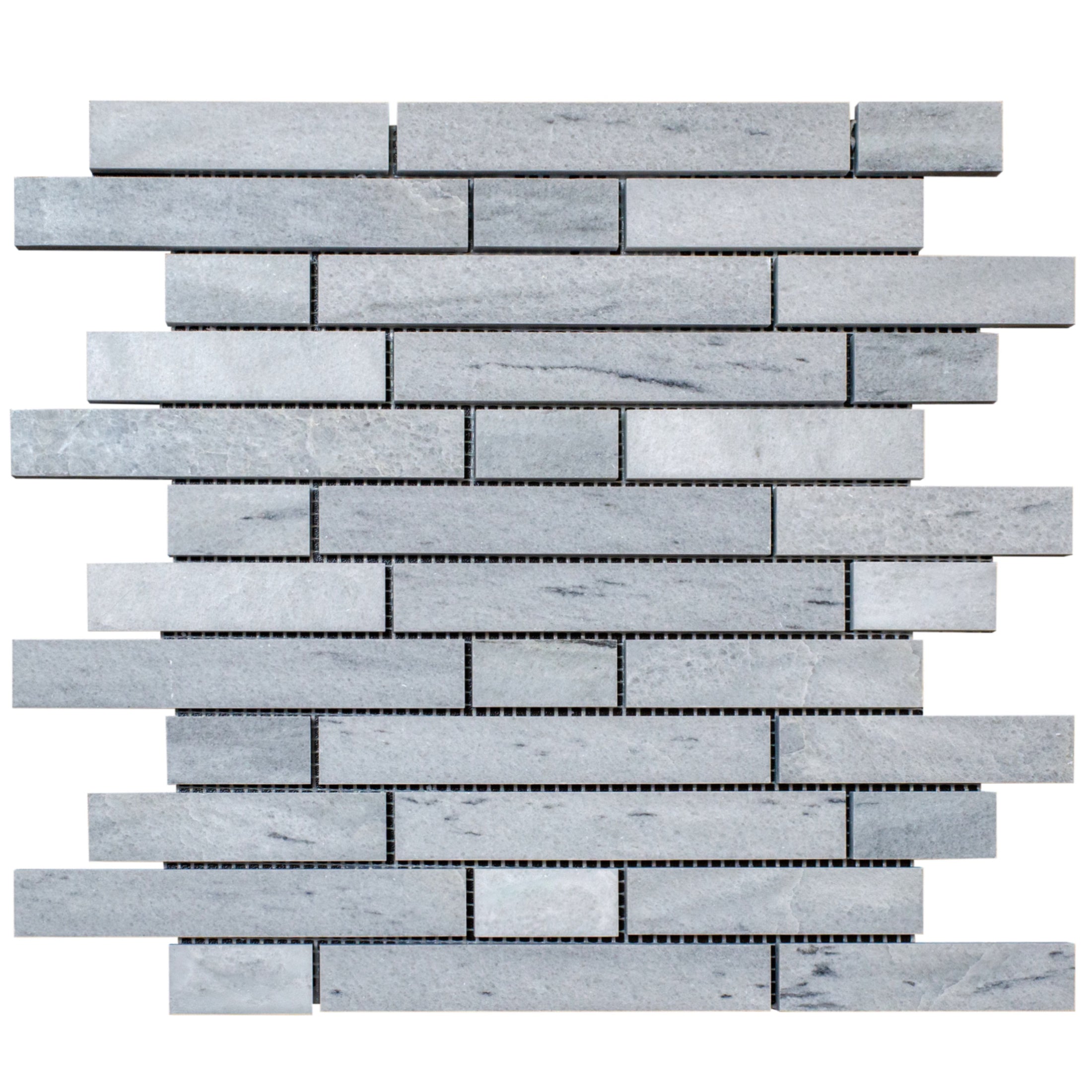 Solto White Marble Strip Liner on 12" x 12" Mesh Mosaic Tile - Belair Collection