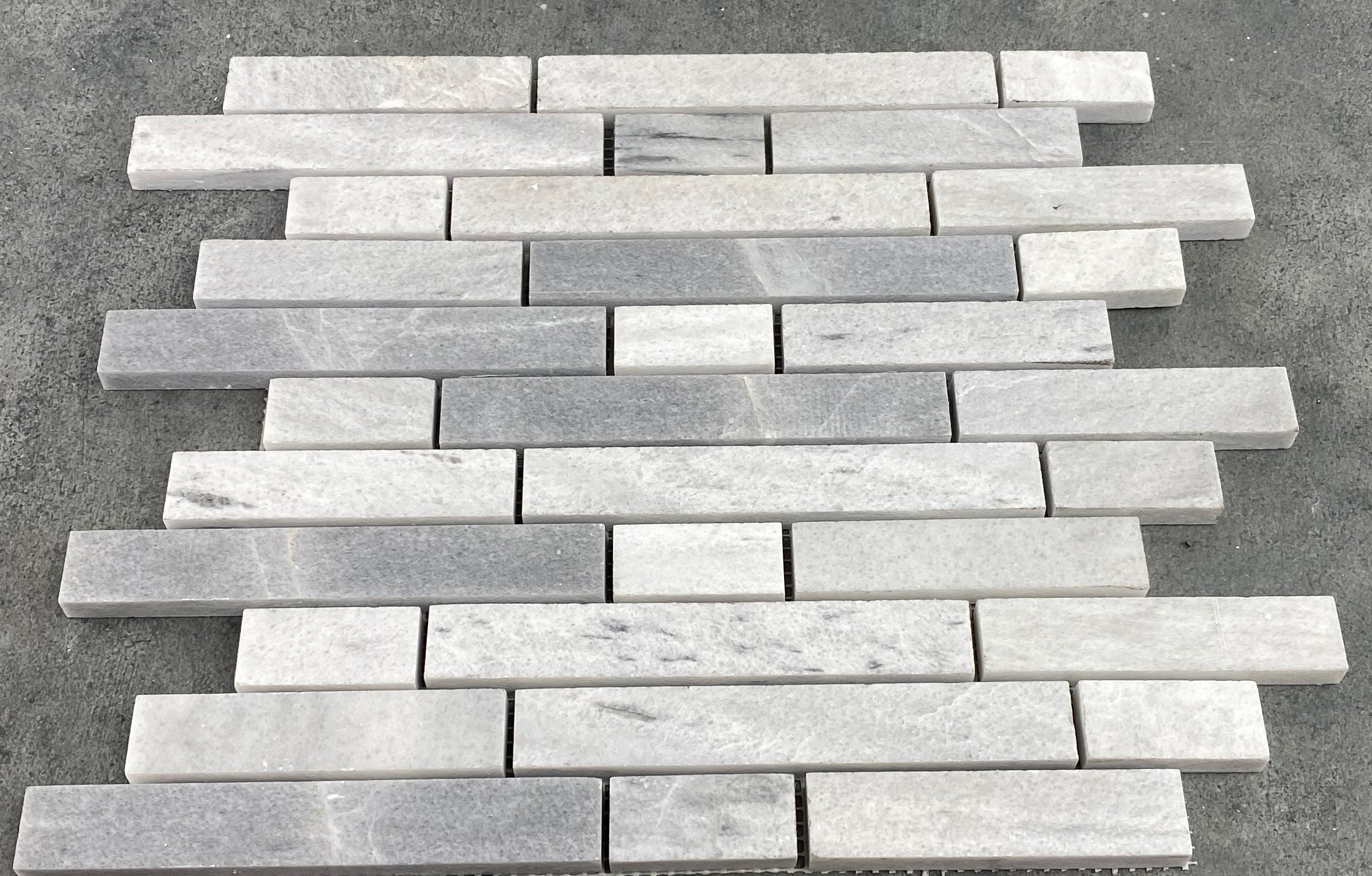 Solto White Marble Strip Liner on 12" x 12" Mesh Mosaic Tile - Belair Collection
