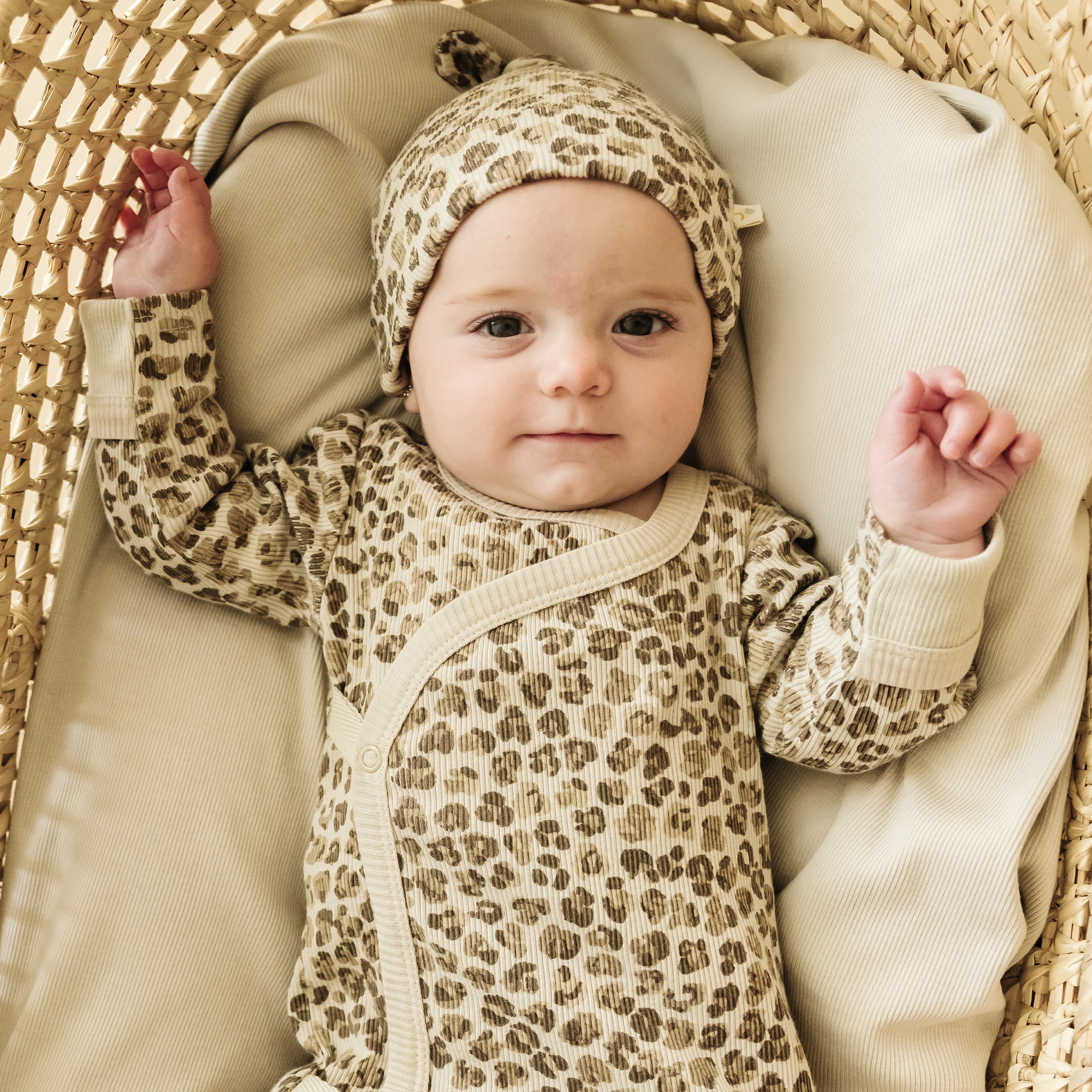 Organic Baby Sleep Gown Knotted - Spotted Kimono Knotted Gown Makemake Organics   