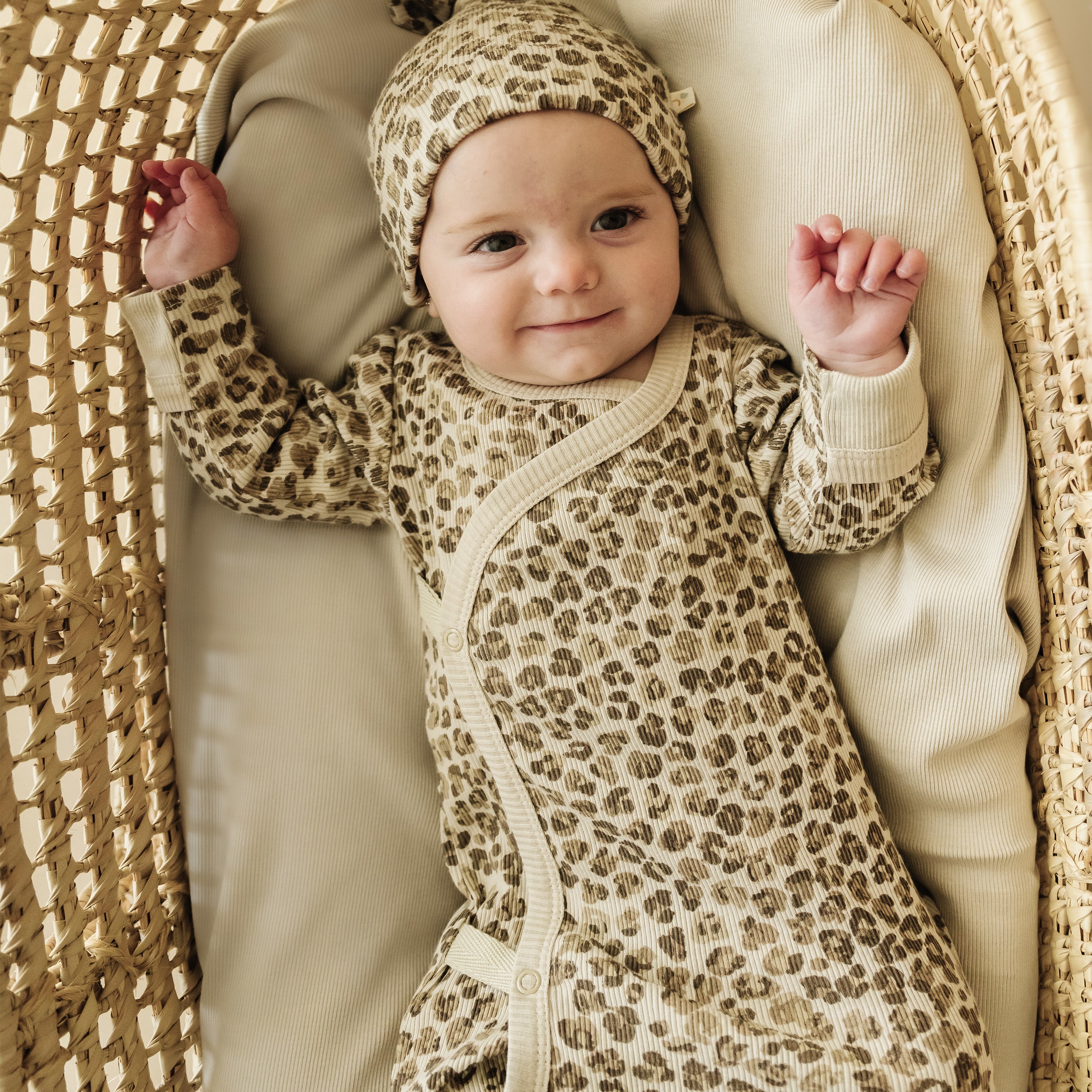 Organic Baby Sleep Gown Knotted - Spotted Kimono Knotted Gown Makemake Organics   