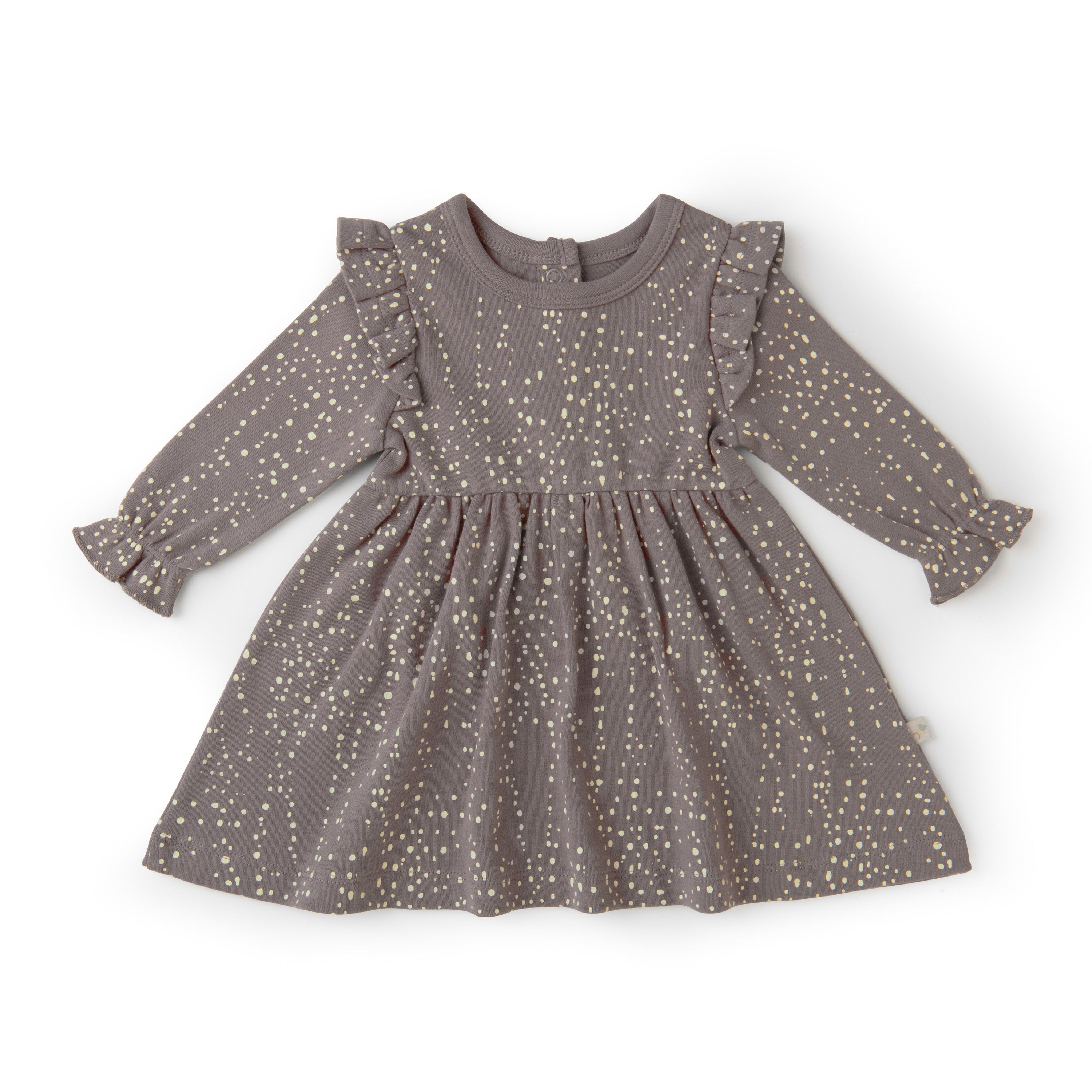 Organic Girls Ruffle Dress - Speckle Ruffle Dress Makemake Organics   