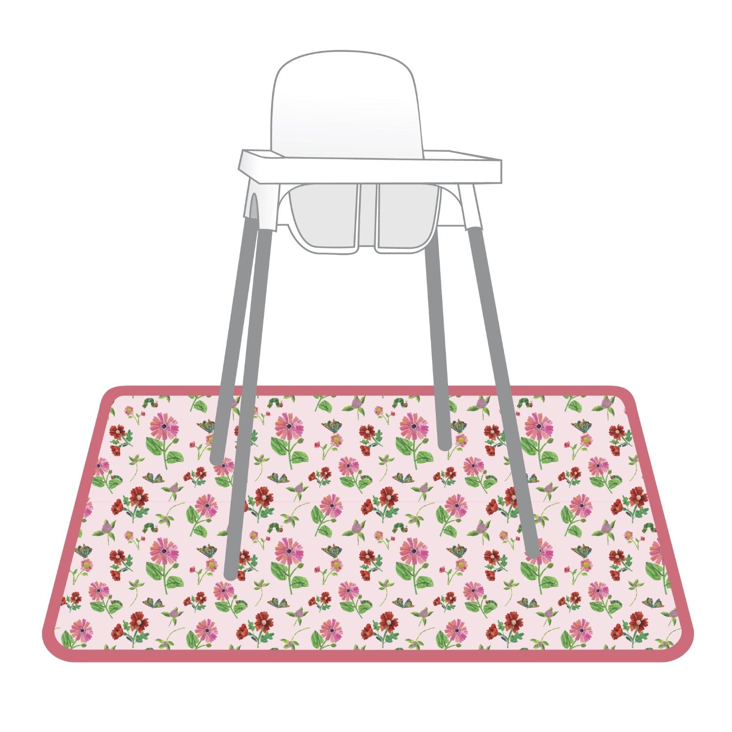 Pink Floral Caterpillar Splash Mat - from the World Of Eric Carle - A Waterproof Catch-All for Highchair Spills and More!  BapronBaby   