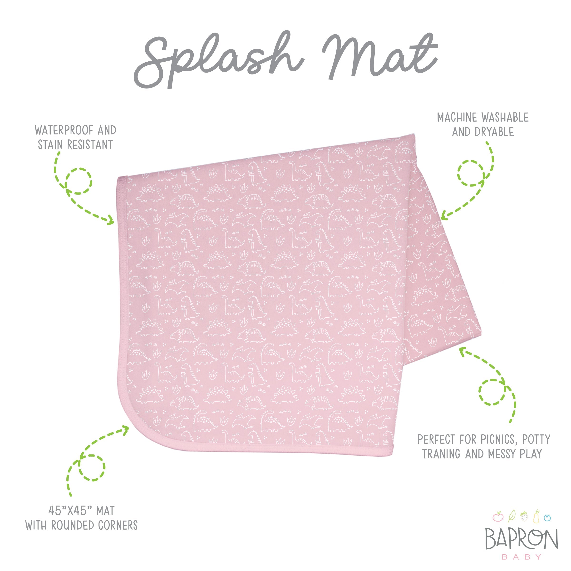 Dino Friends - Blush Splash Mat - A Waterproof Catch-All for Highchair Spills and More!  BapronBaby   