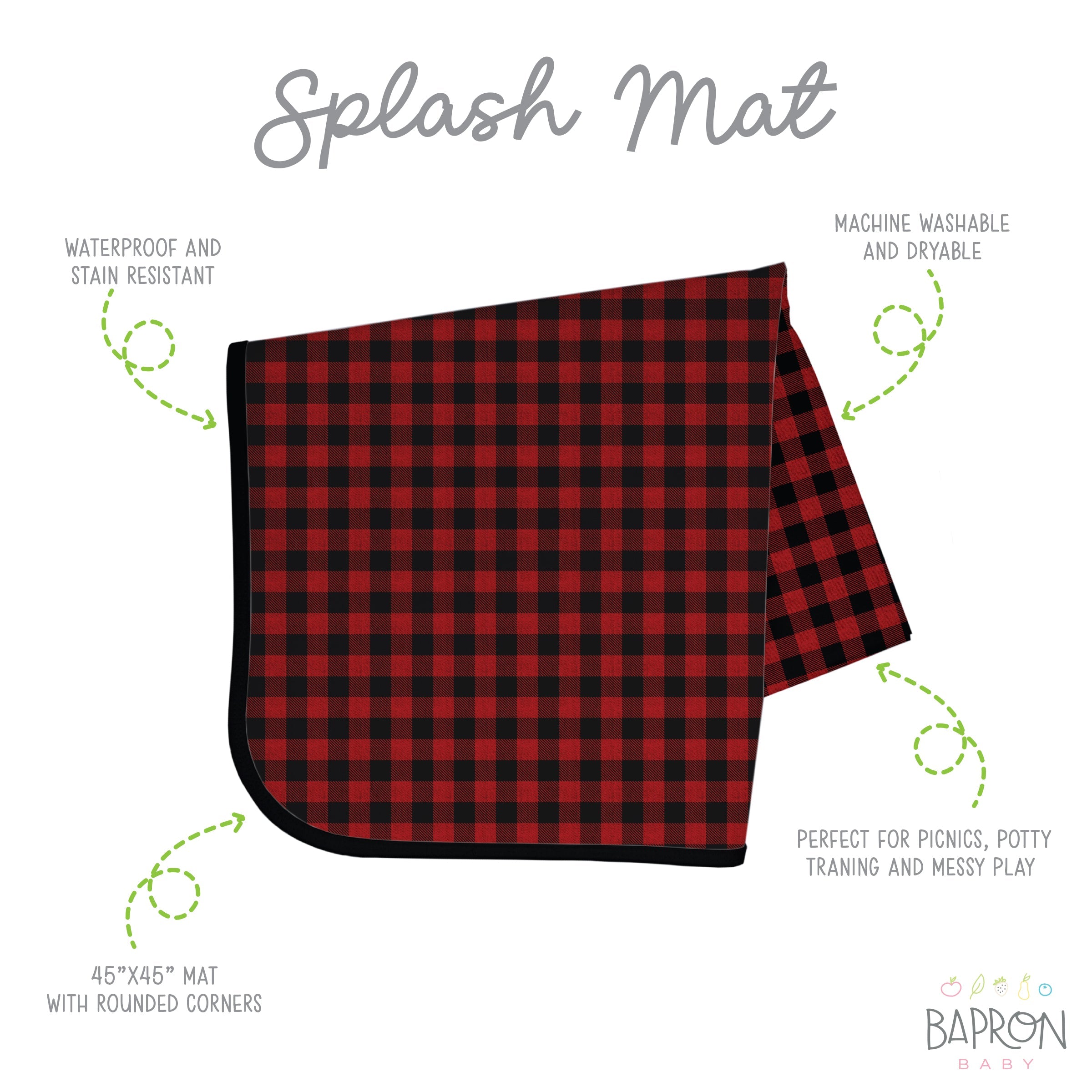 Red Buffalo Plaid Splash Mat - A Waterproof Catch-All for Highchair Spills and More!  BapronBaby   