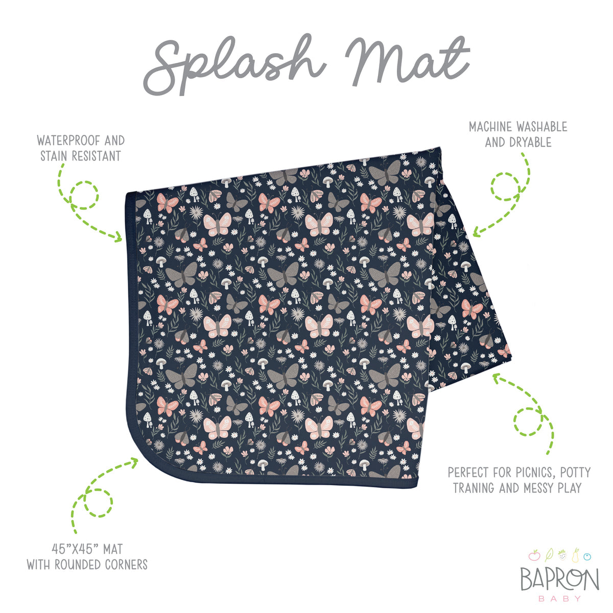 Butterfly Garden Splash Mat  - A Waterproof Catch-All for Highchair Spills and More!