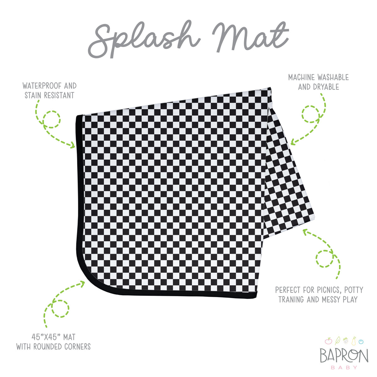 Black Checkerboard Splash Mat  - A Waterproof Catch-All for Highchair Spills and More!