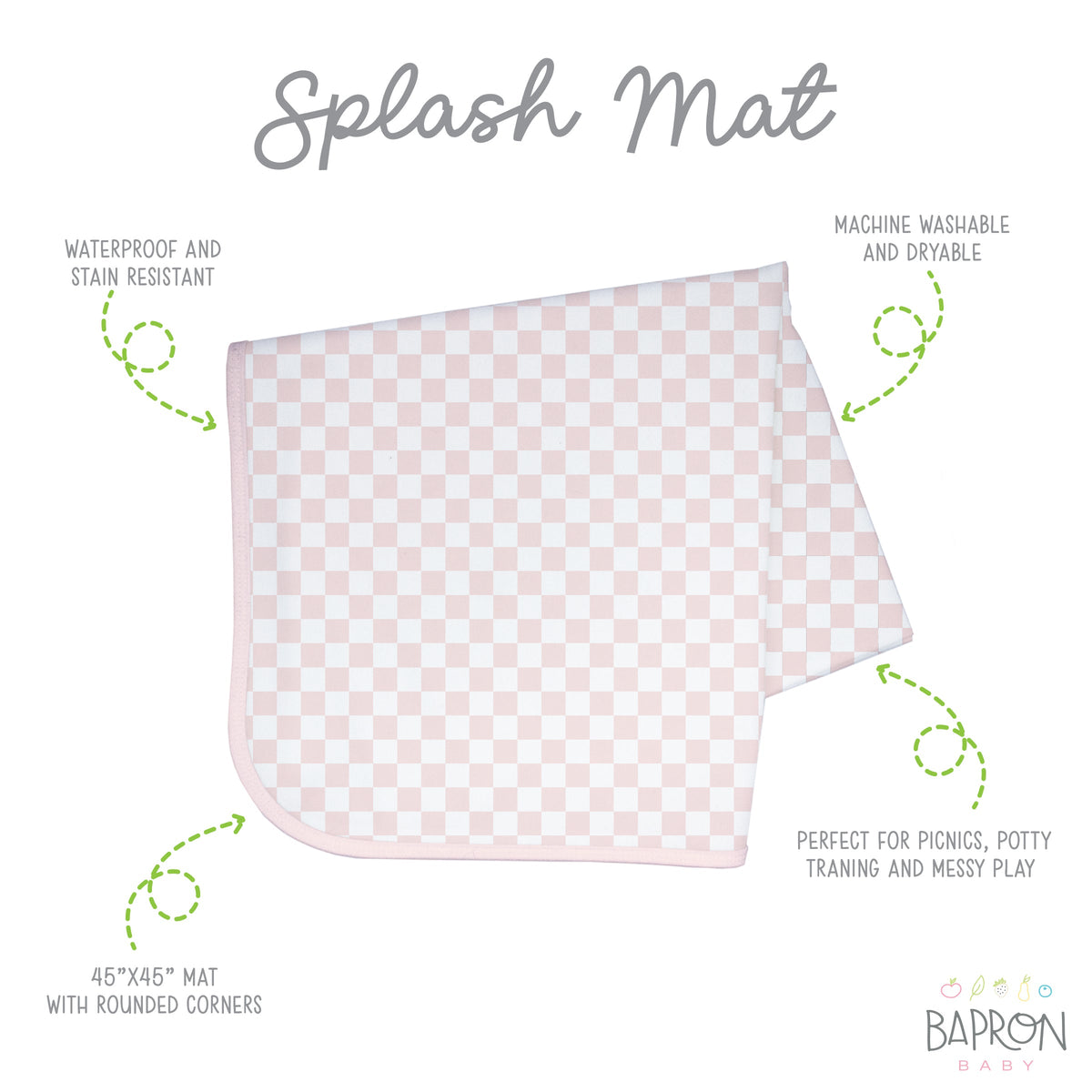 Pretty Pink Checkerboard Splash Mat  - A Waterproof Catch-All for Highchair Spills and More!