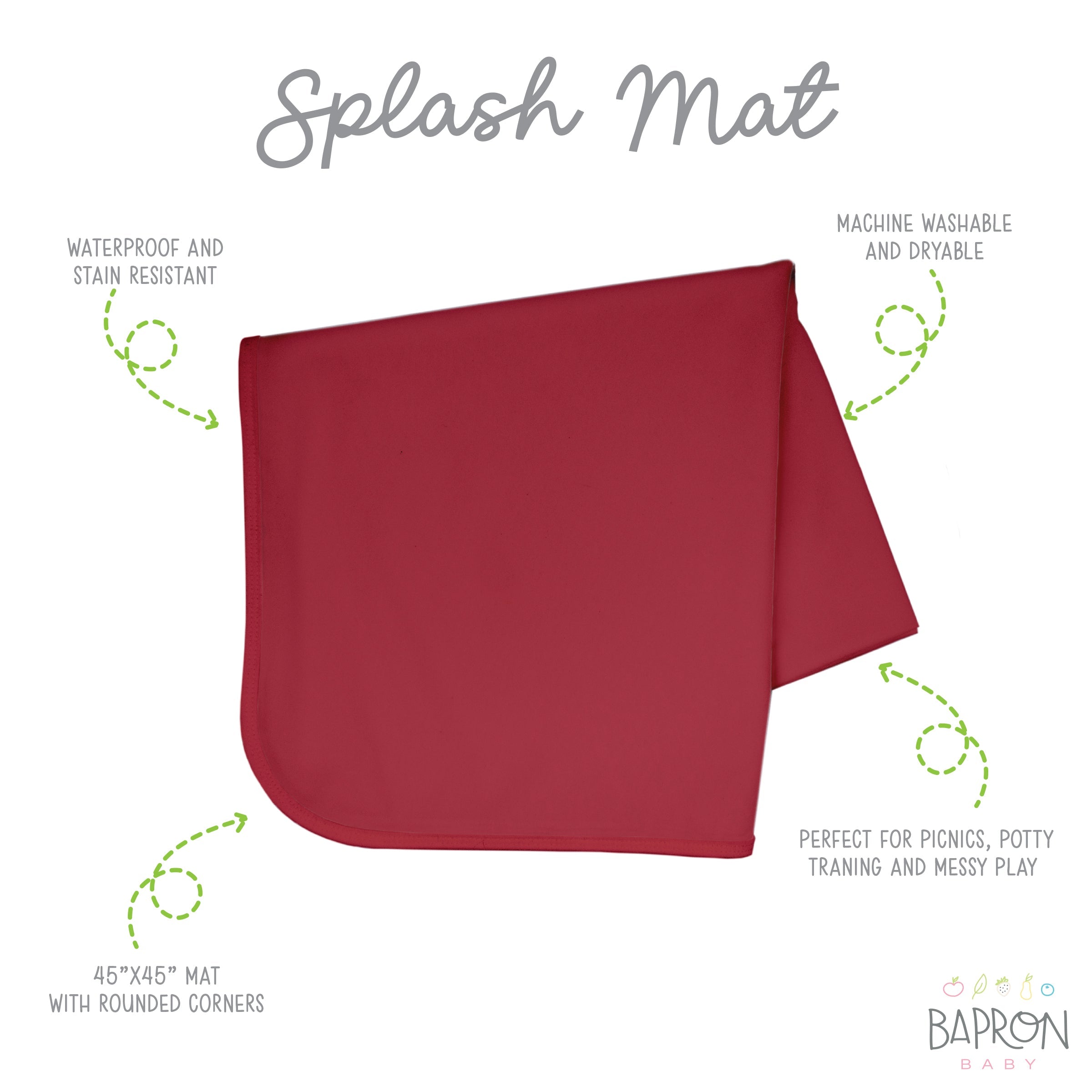 Solid Cranberry Minimalist Splash Mat - A Waterproof Catch-All for Highchair Spills and More!  BapronBaby   