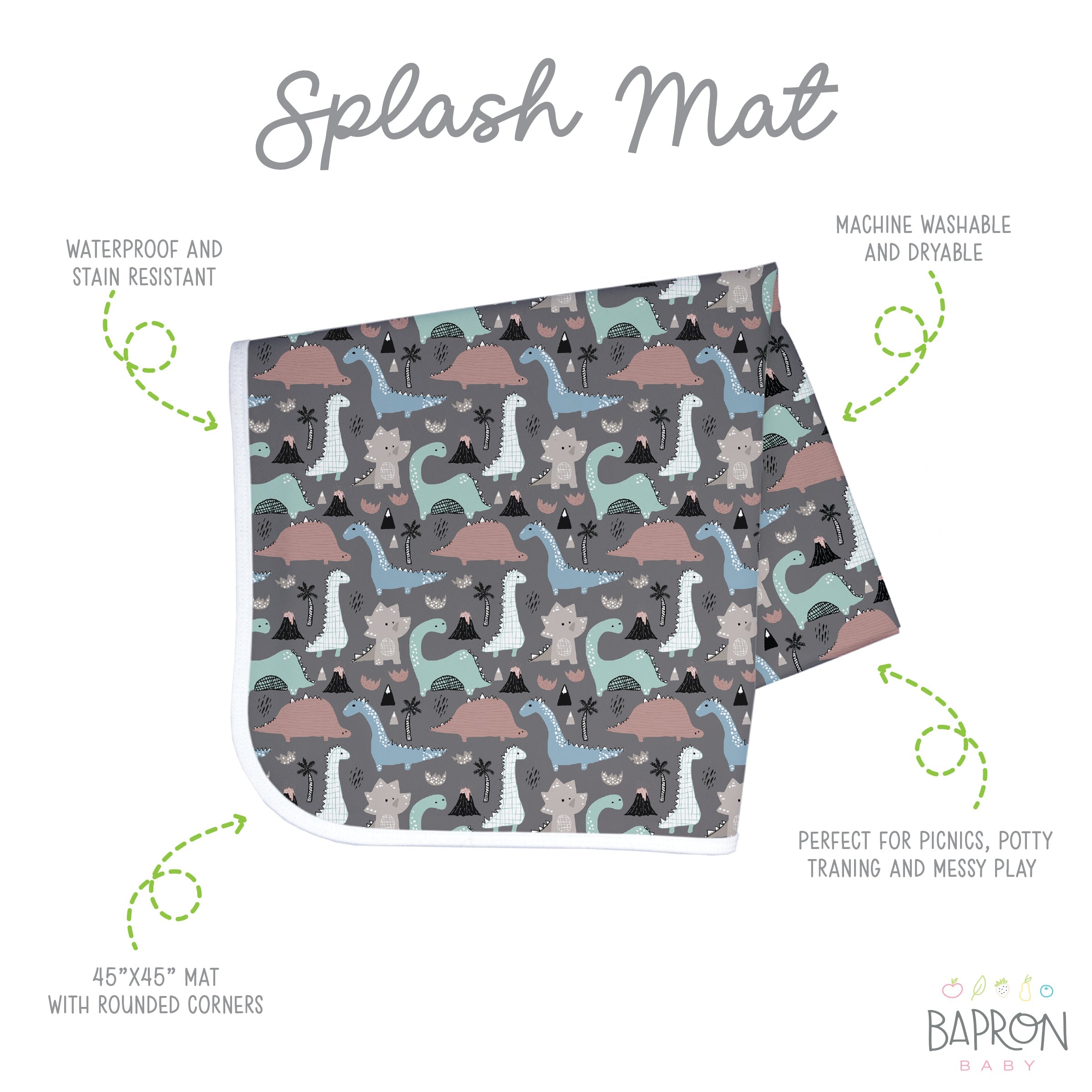 Dinosaur Drawing Splash Mat - A Waterproof Catch-All for Highchair Spills and More!  BapronBaby   