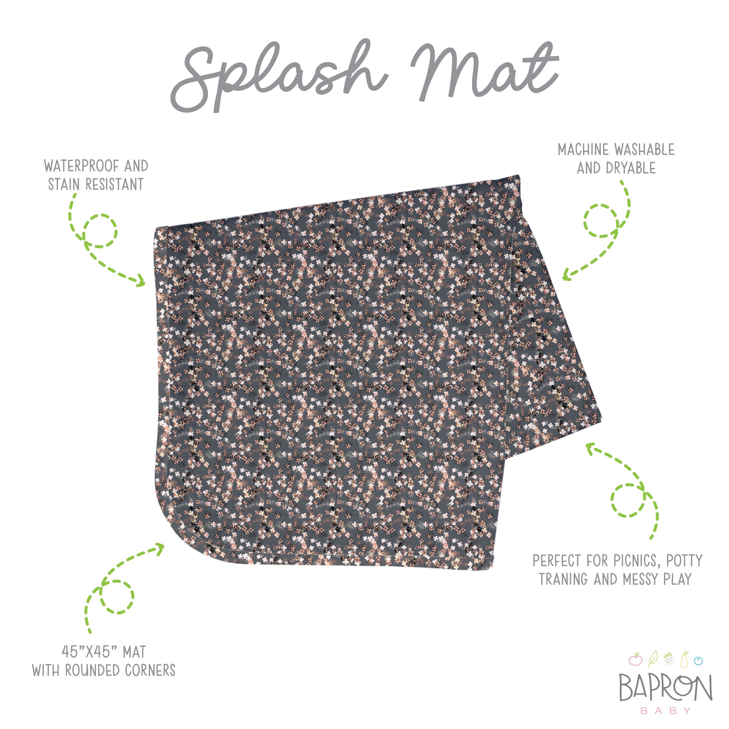 Ditsy Floral Splash Mat - A Waterproof Catch-All for Highchair Spills and More!  BapronBaby   