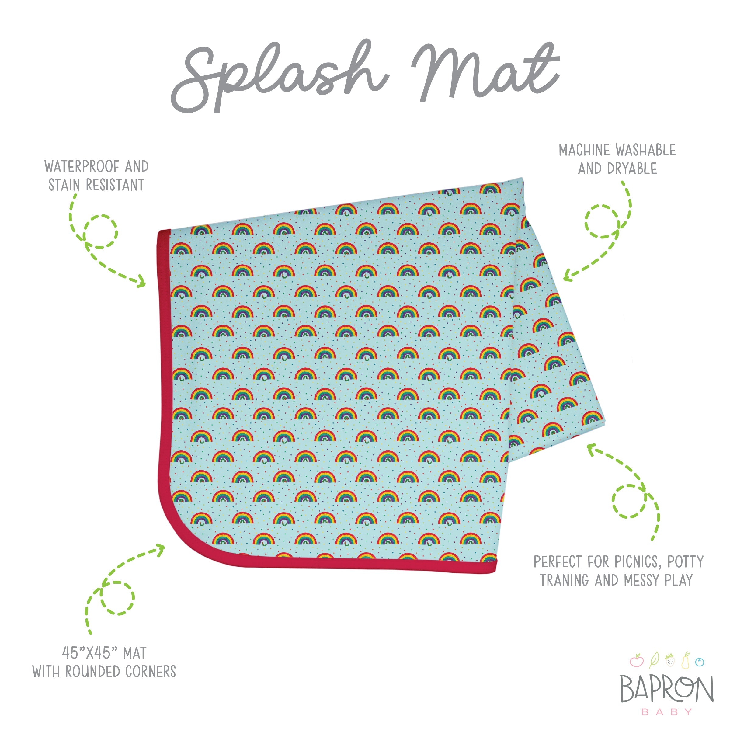 Rainbow Caterpillar Splash Mat - from the World Of Eric Carle - A Waterproof Catch-All for Highchair Spills and More!  BapronBaby   