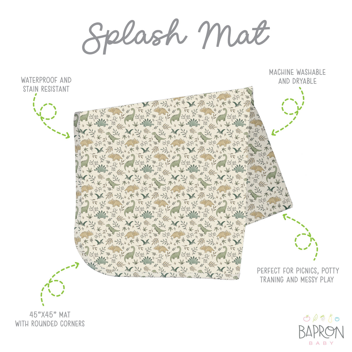 Foliage Dinos Splash Mat - A Waterproof Catch-All for Highchair Spills and More!