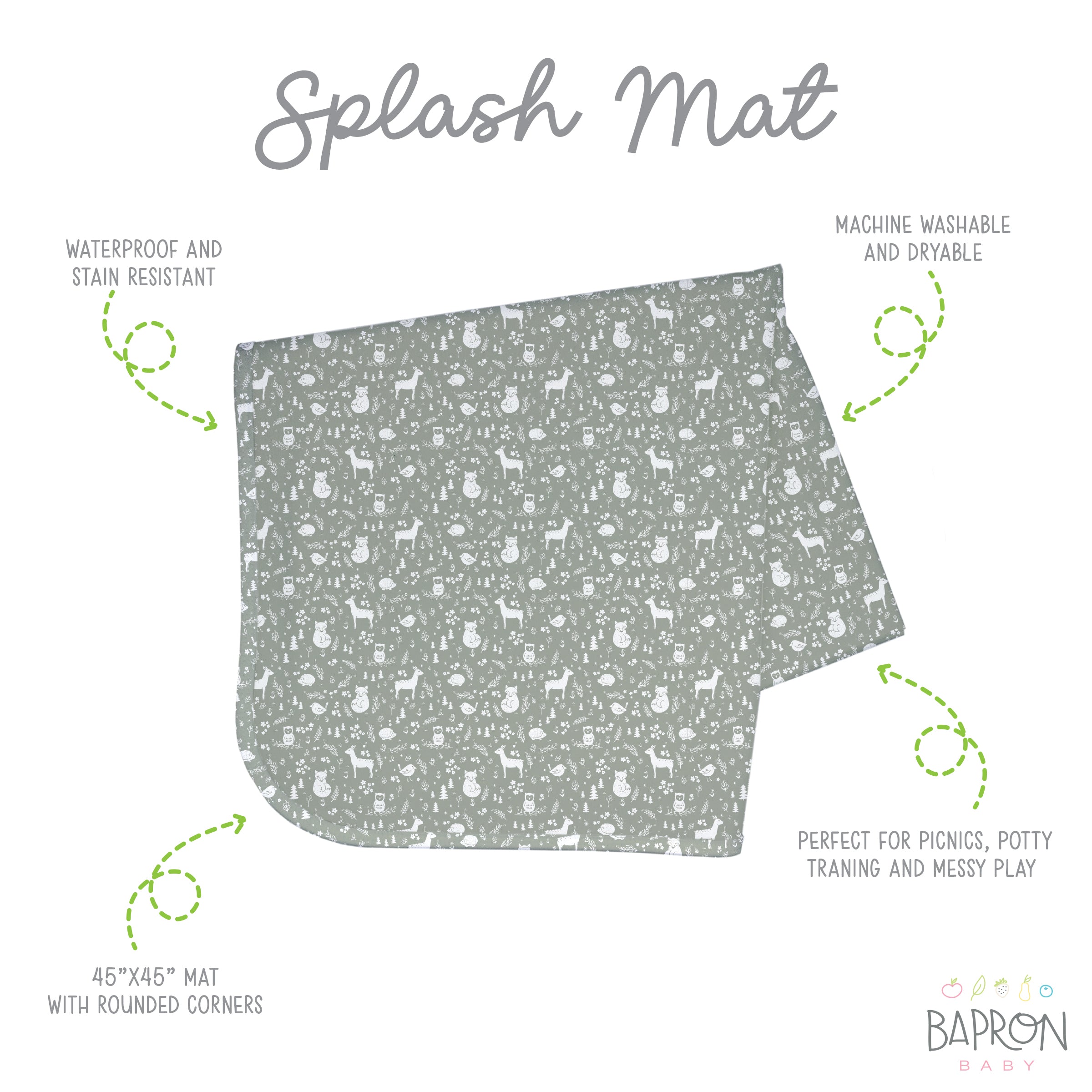 Forest Friends Splash Mat - A Waterproof Catch-All for Highchair Spills and More!  BapronBaby   