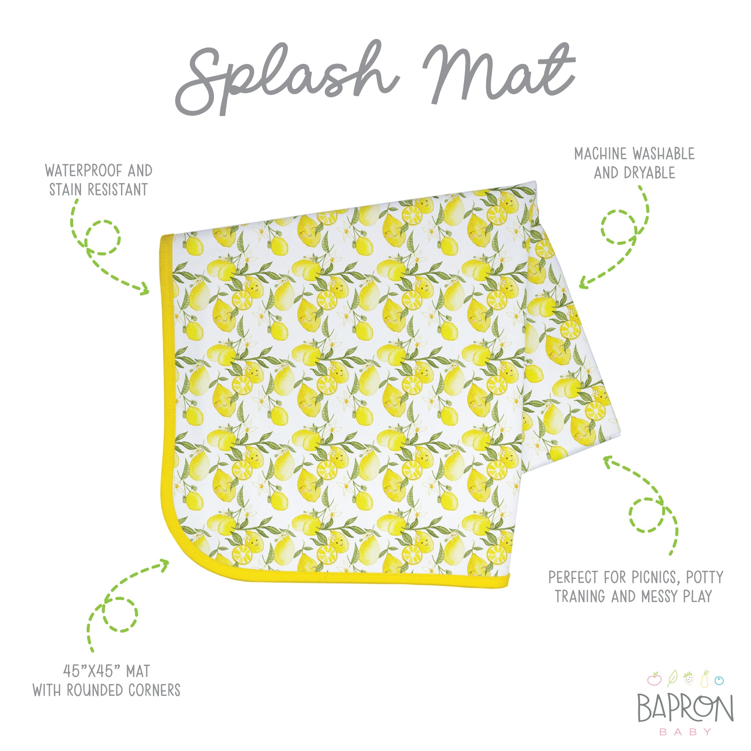 Fresh Lemon Splash Mat - A Waterproof Catch-All for Highchair Spills and More!  BapronBaby   