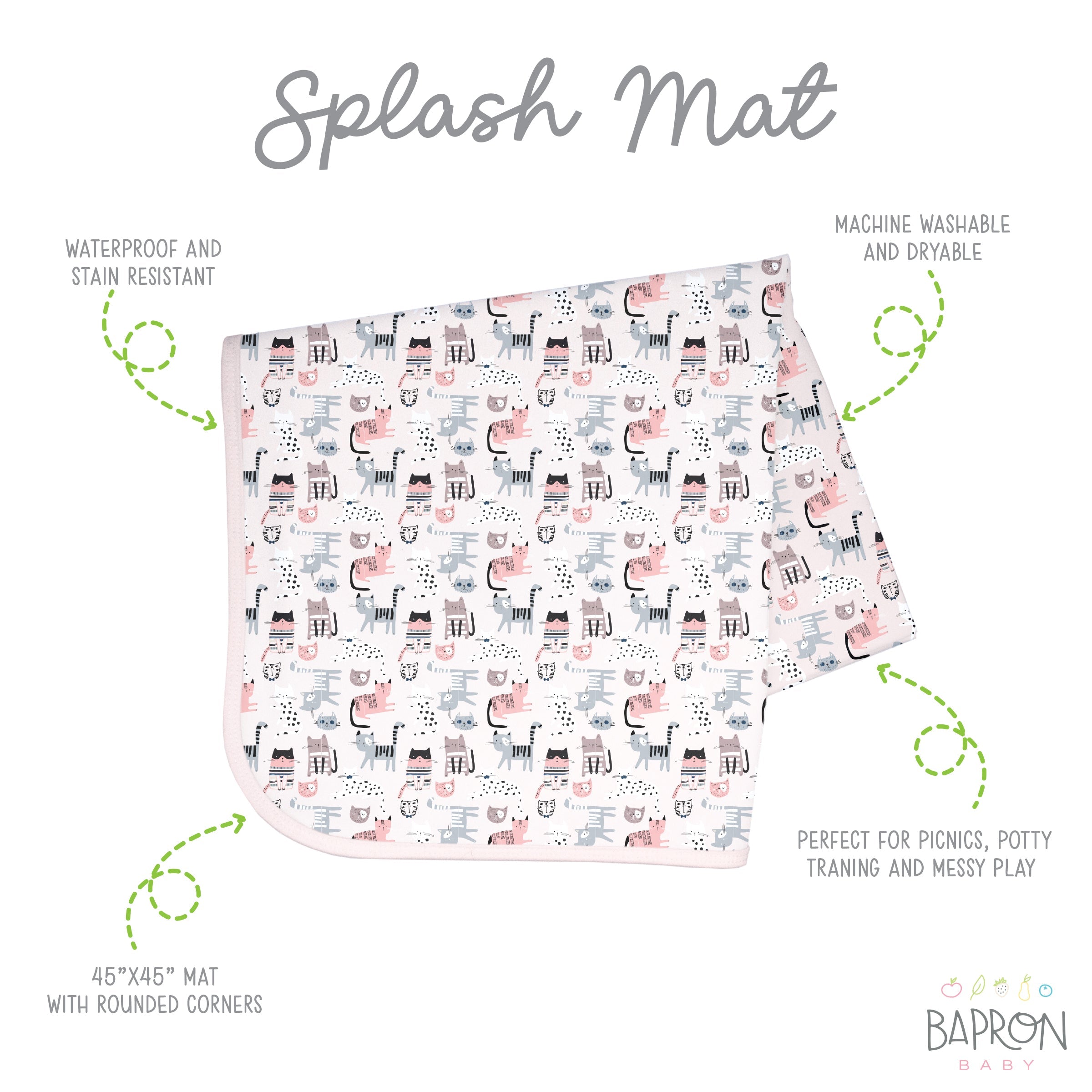 Kitty Splash Mat - A Waterproof Catch-All for Highchair Spills and More!  BapronBaby   