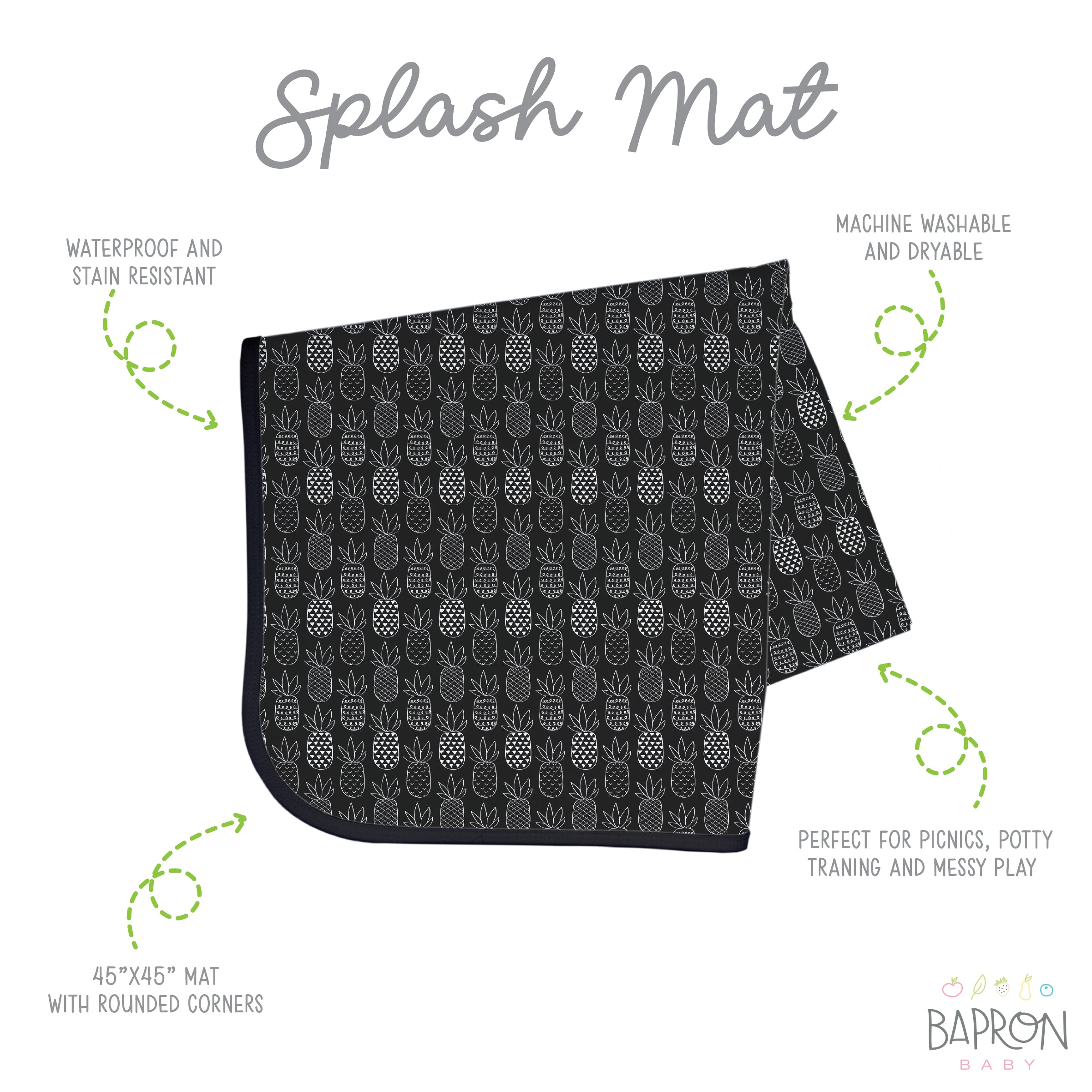 Pineapple Monochrome Splash Mat - A Waterproof Catch-All for Highchair Spills and More!  BapronBaby   