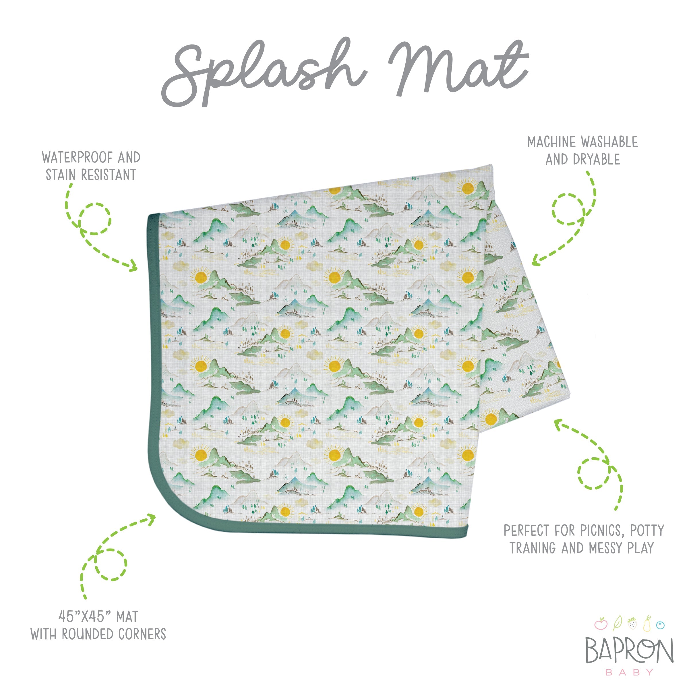 Mountain Mist Splash Mat - A Waterproof Catch-All for Highchair Spills and More!  BapronBaby   