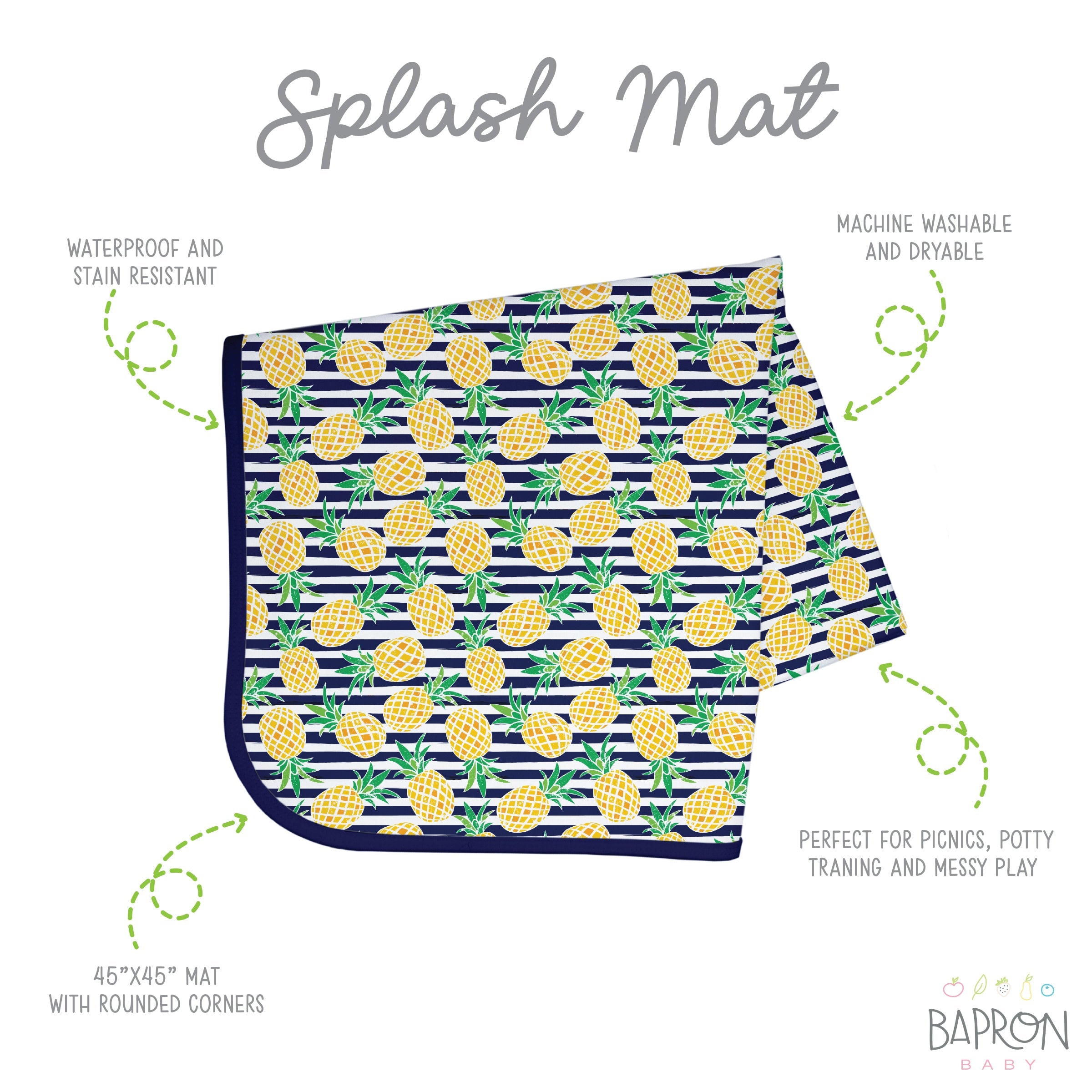 Summer Stripes - Pineapple - Splash Mat - A Waterproof Catch-All for Highchair Spills and More!  BapronBaby   