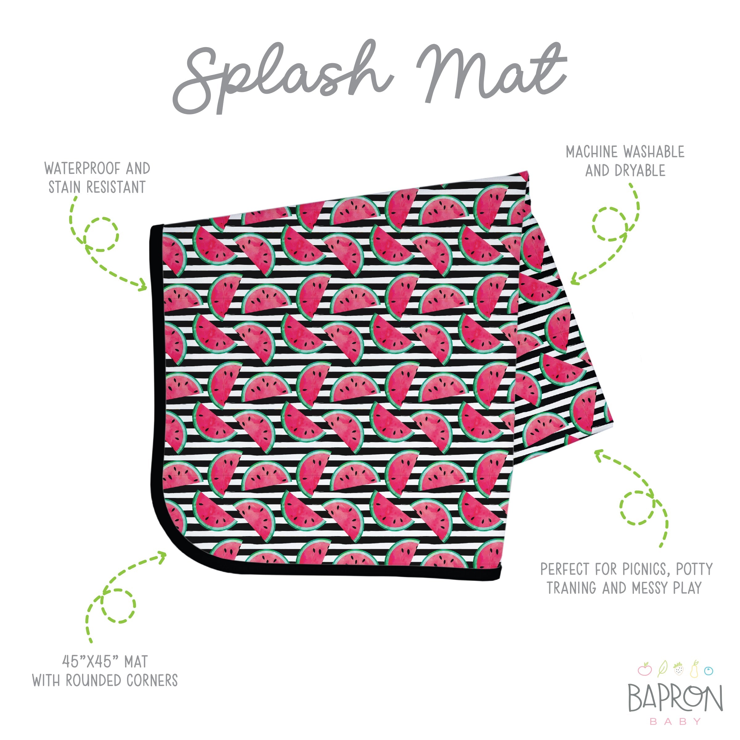 Summer Stripes - Watermelon - Splash Mat - A Waterproof Catch-All for Highchair Spills and More!  BapronBaby   