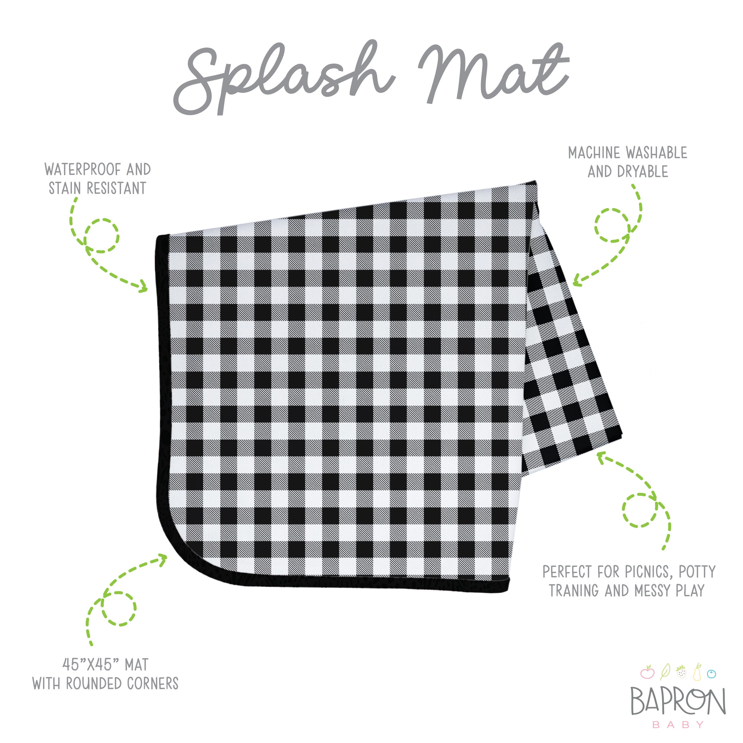 White Buffalo Plaid Splash Mat  - A Waterproof Catch-All for Highchair Spills and More!  BapronBaby   