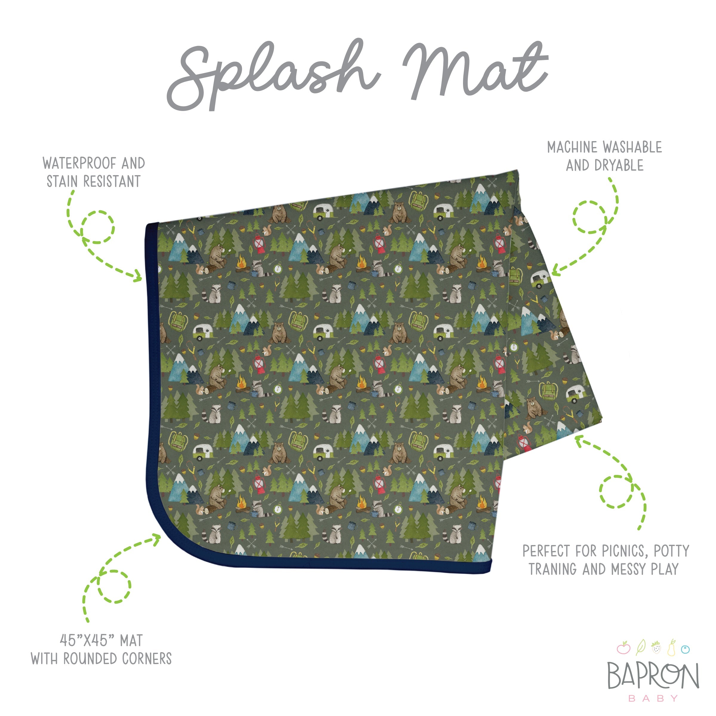 Camping Bears Splash Mat - A Waterproof Catch-All for Highchair Spills and More!  BapronBaby   