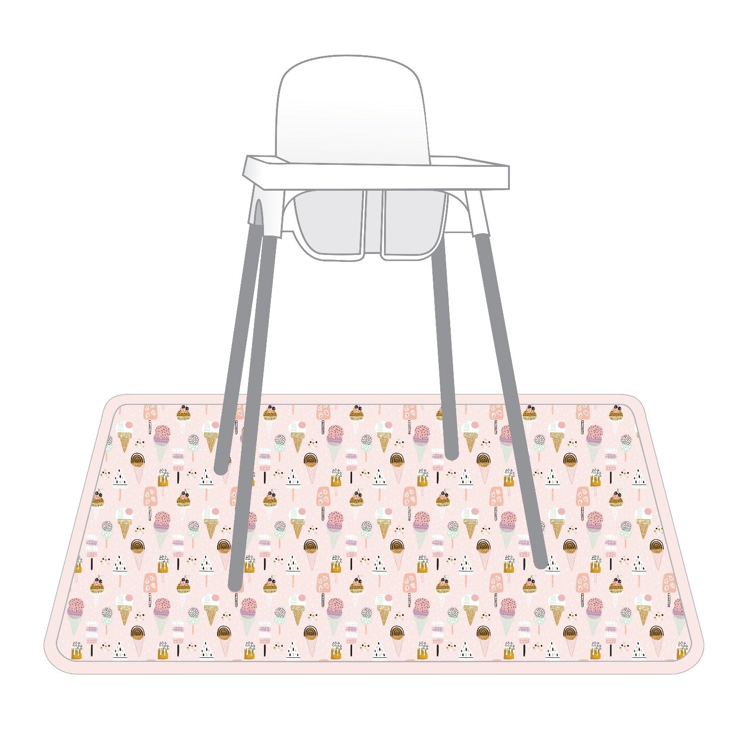 Pink Ice Cream Splash Mat - A Waterproof Catch-All for Highchair Spills and More!  BapronBaby   