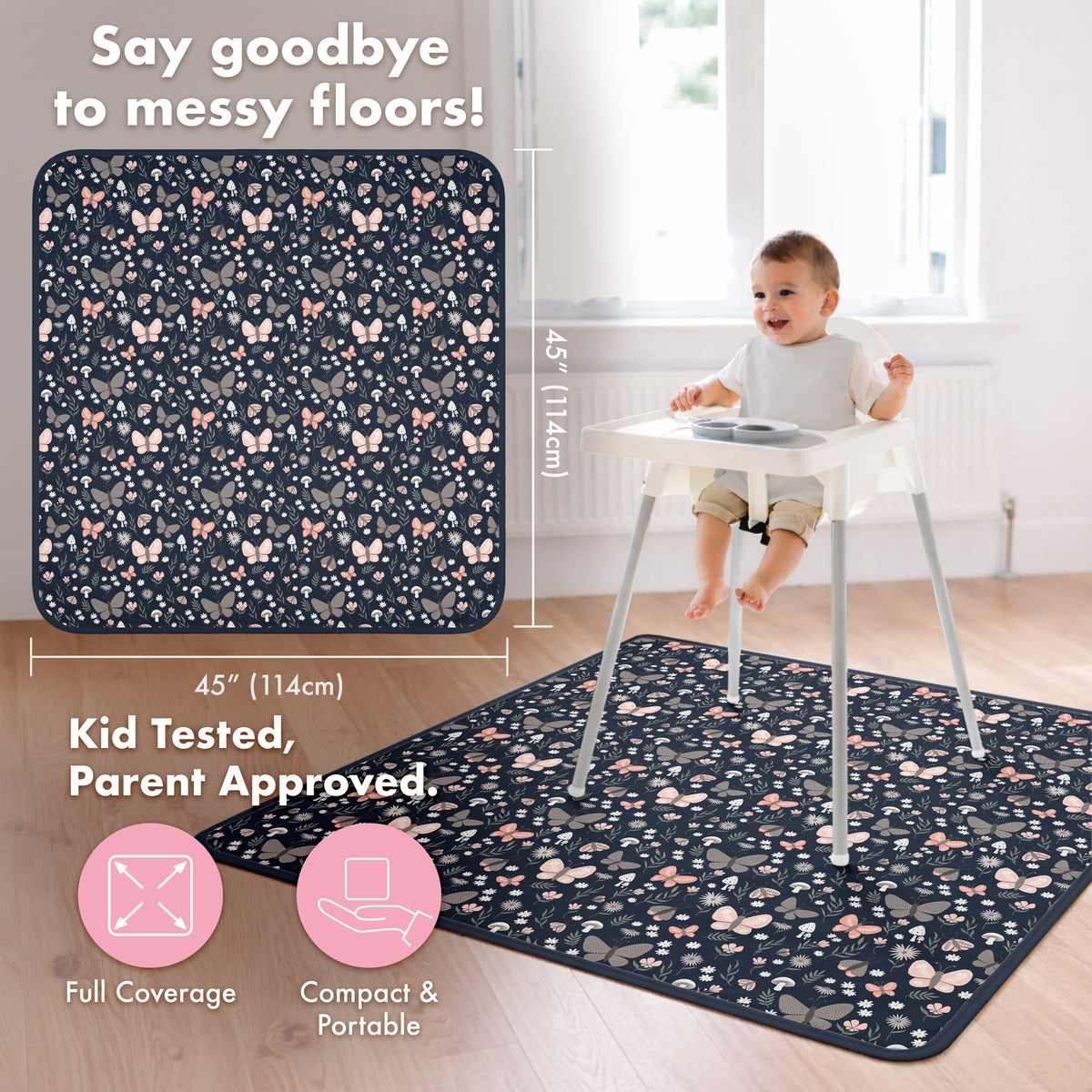 Butterfly Garden Splash Mat  - A Waterproof Catch-All for Highchair Spills and More!
