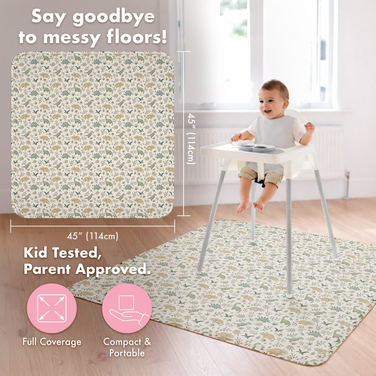 Foliage Dinos Splash Mat - A Waterproof Catch-All for Highchair Spills and More!