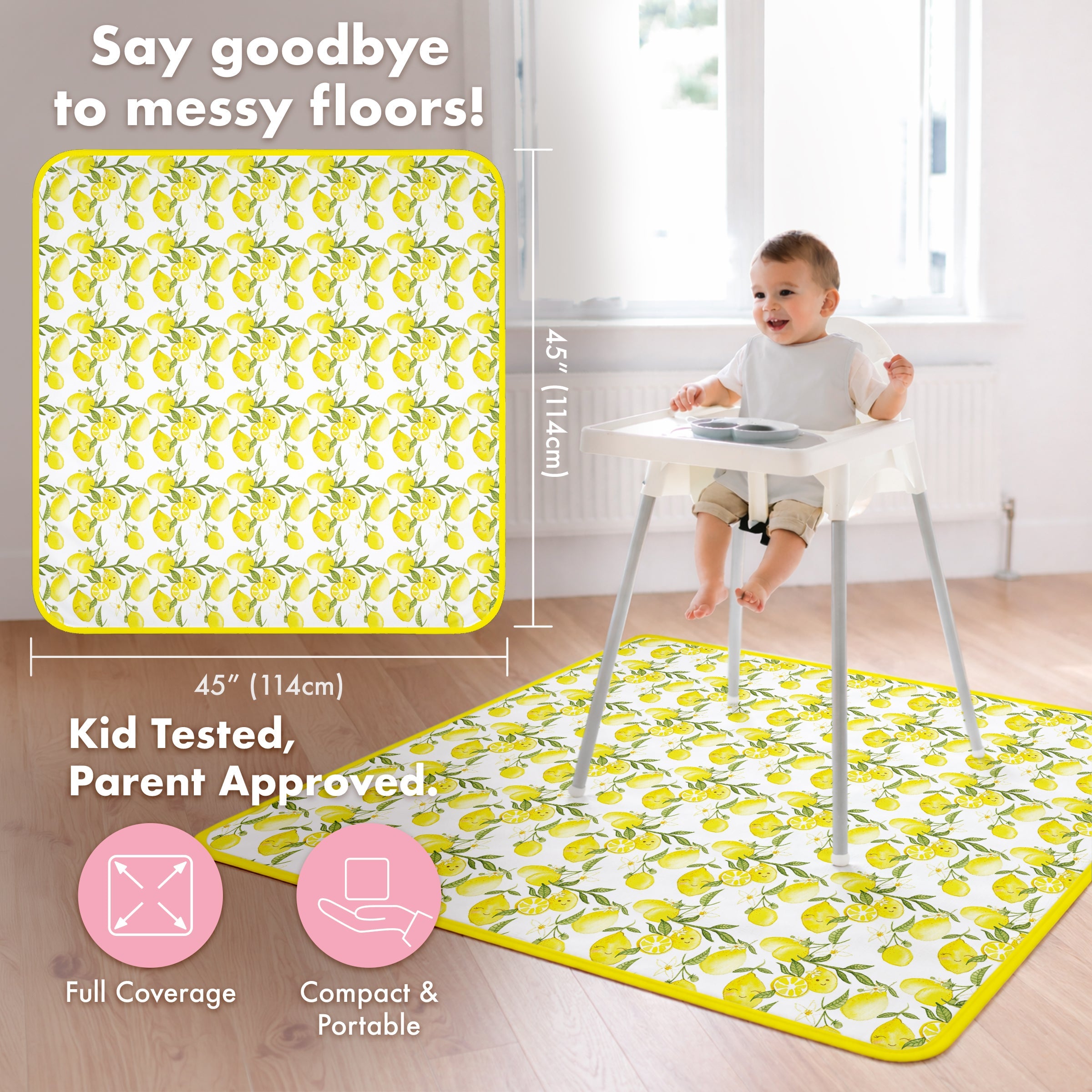 Fresh Lemon Splash Mat - A Waterproof Catch-All for Highchair Spills and More!