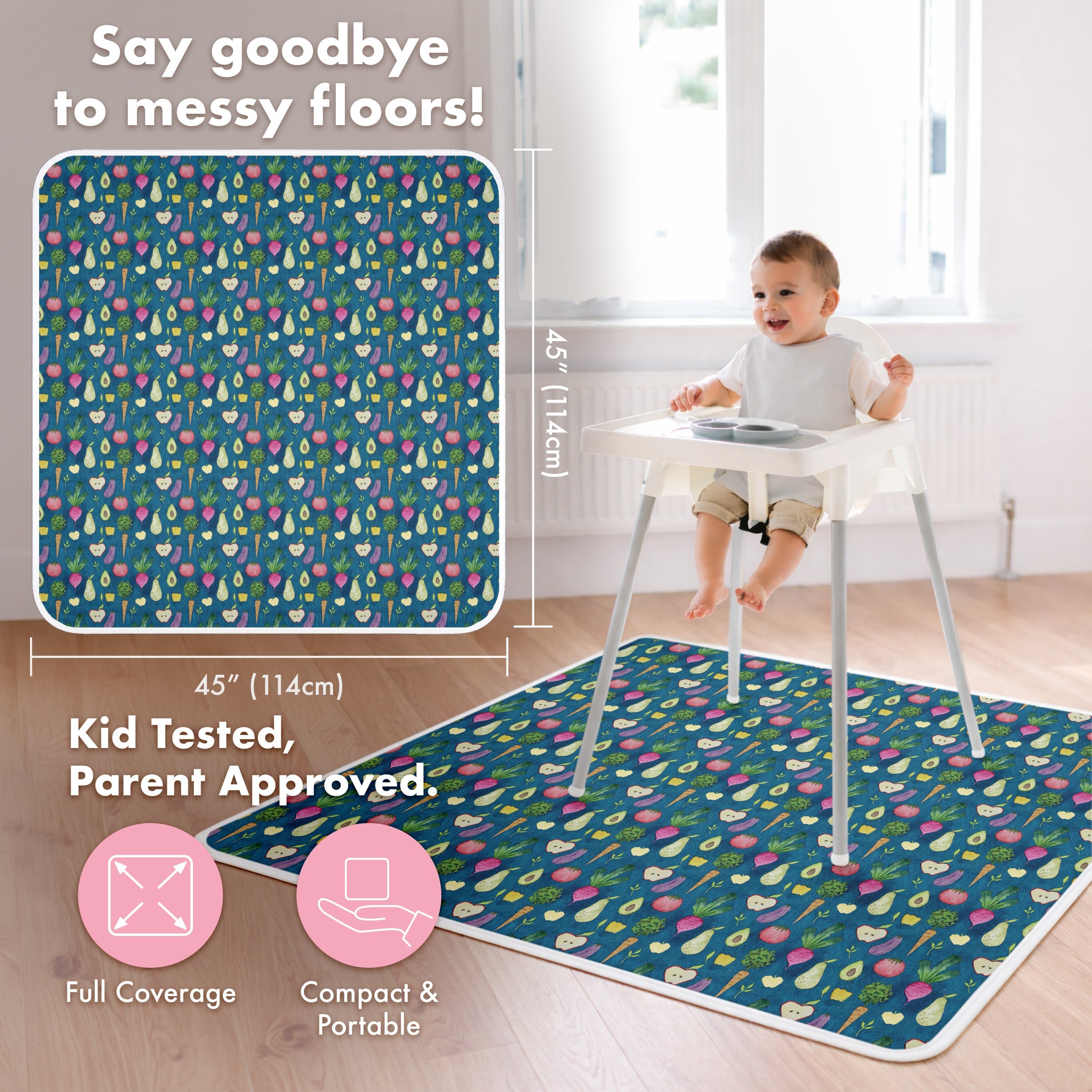 Organic Produce Splash Mat - A Waterproof Catch-All for Highchair Spills and More!