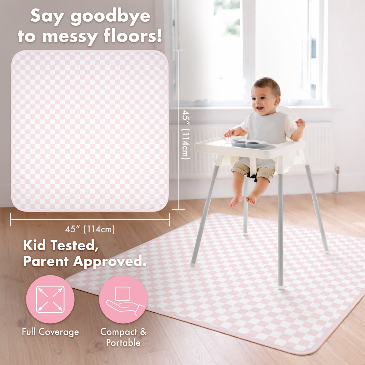 Pretty Pink Checkerboard Splash Mat  - A Waterproof Catch-All for Highchair Spills and More!